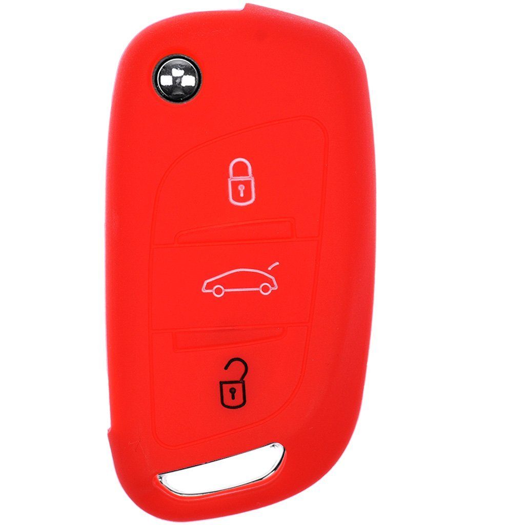 mt-key Schlüsseltasche Autoschlüssel Softcase Silikon Schutzhülle Rot, für Citroen Berlingo C4 DS3 DS4 DS5 DS6 3 Tasten Klappschlüssel