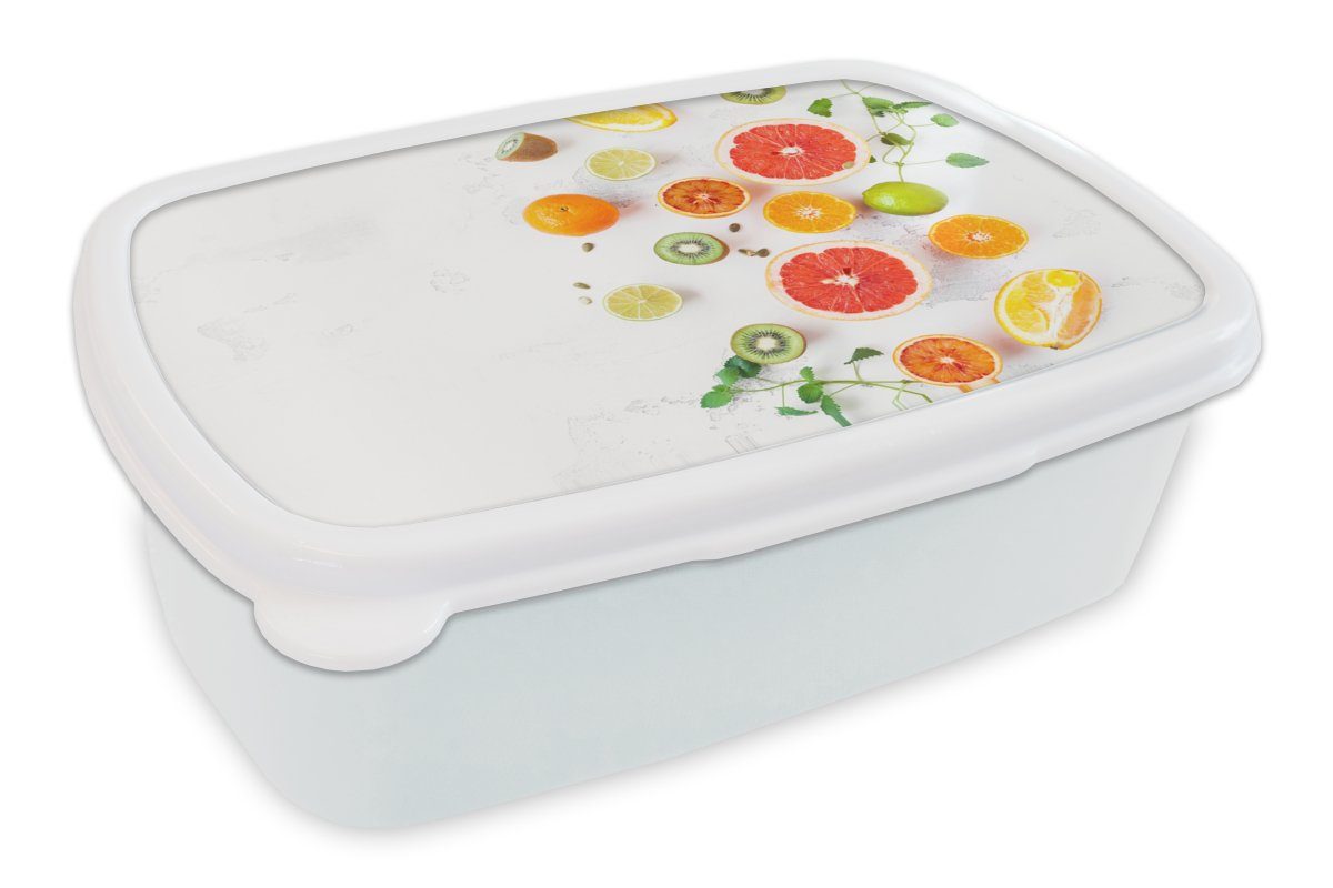 MuchoWow Lunchbox Zitrusfrüchte - Regenbogen - Obst - Sommer - Gesund, Kunststoff, (2-tlg), Brotbox für Kinder und Erwachsene, Brotdose, für Jungs und Mädchen weiß