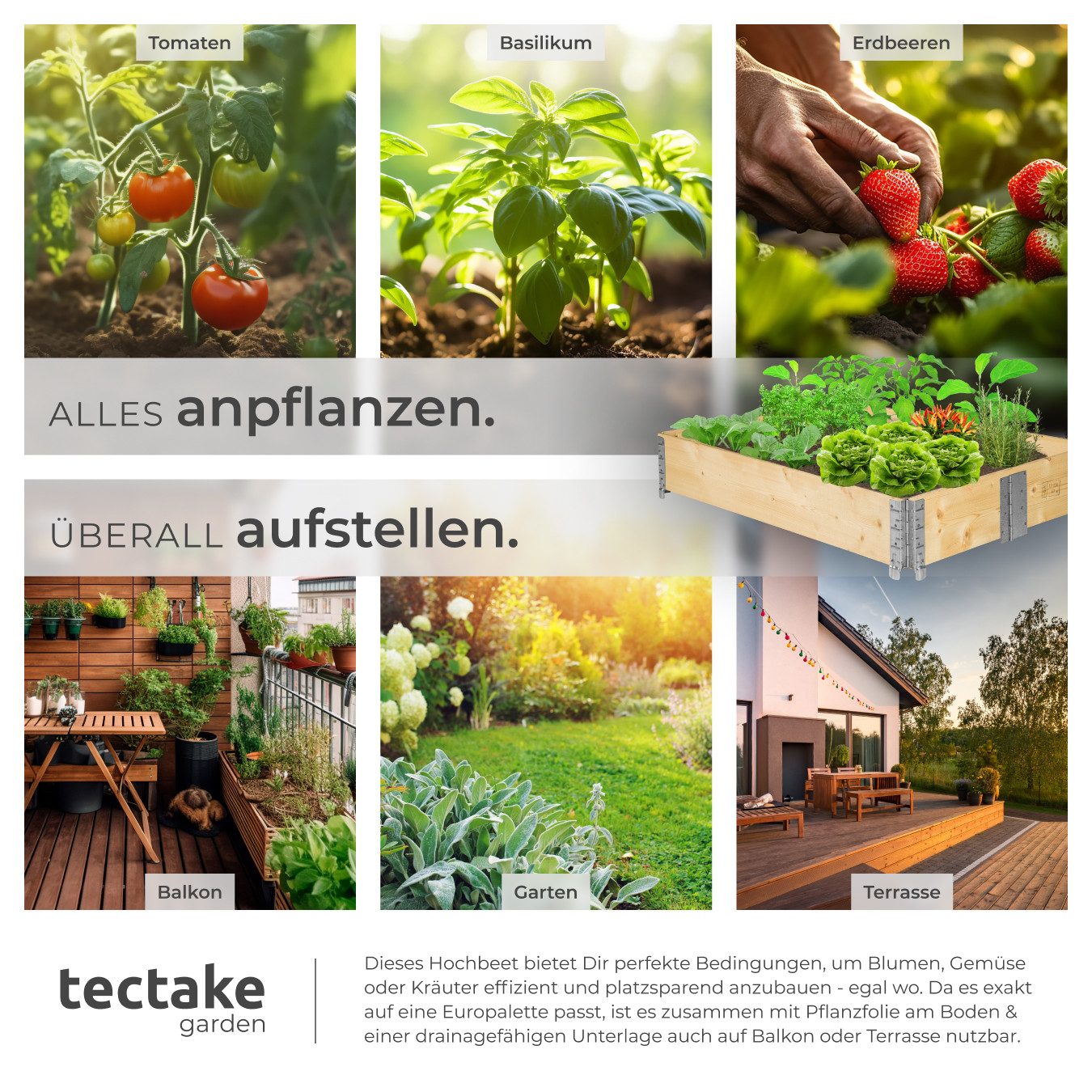 tectake Hochbeet Pflanzenkasten klappbar und stapelbar 120x80x19cm (1 St), aus Holz