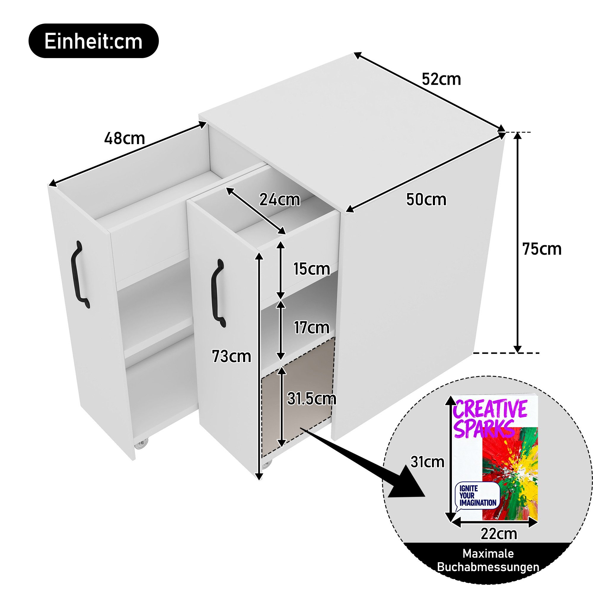 Celya Aktenschrank Aktenschrank auf Rollen 52x50x75 cm, mit Fächern und Sch günstig online kaufen