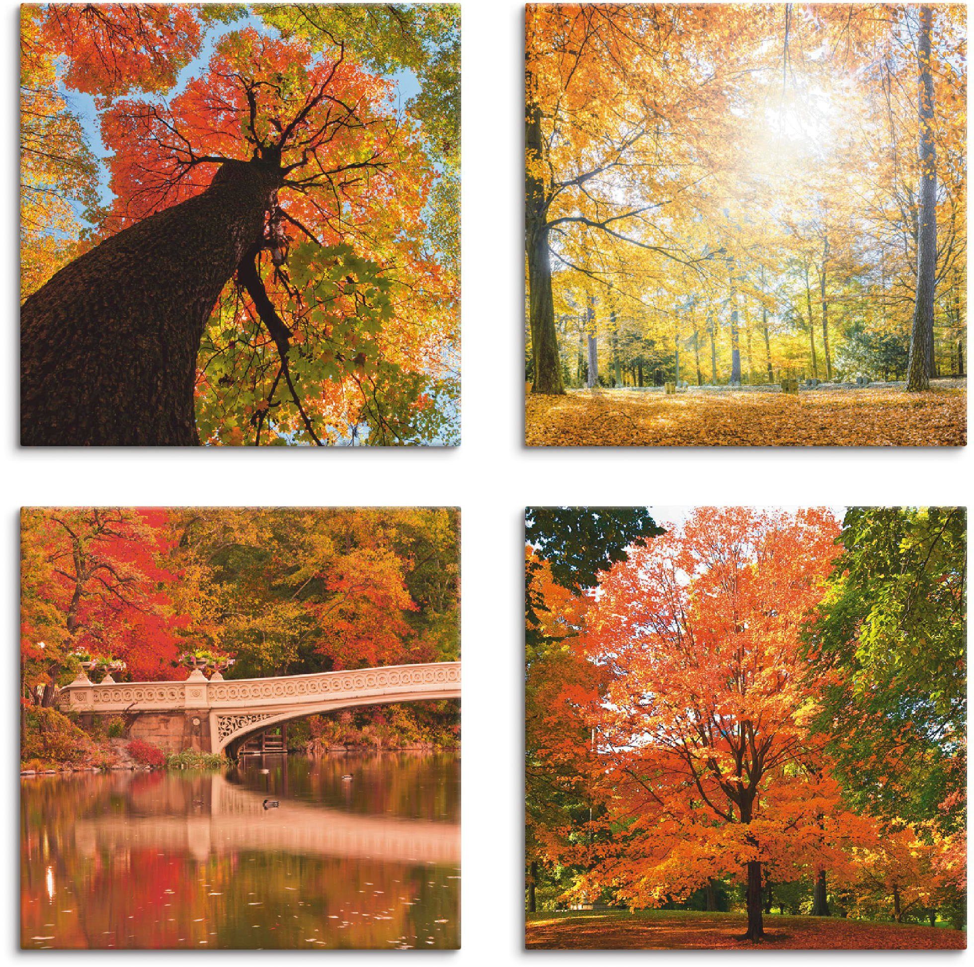 Artland Leinwandbild Herbst Wald Panoramas, Wald (4 St), 4er Set, verschiedene Größen