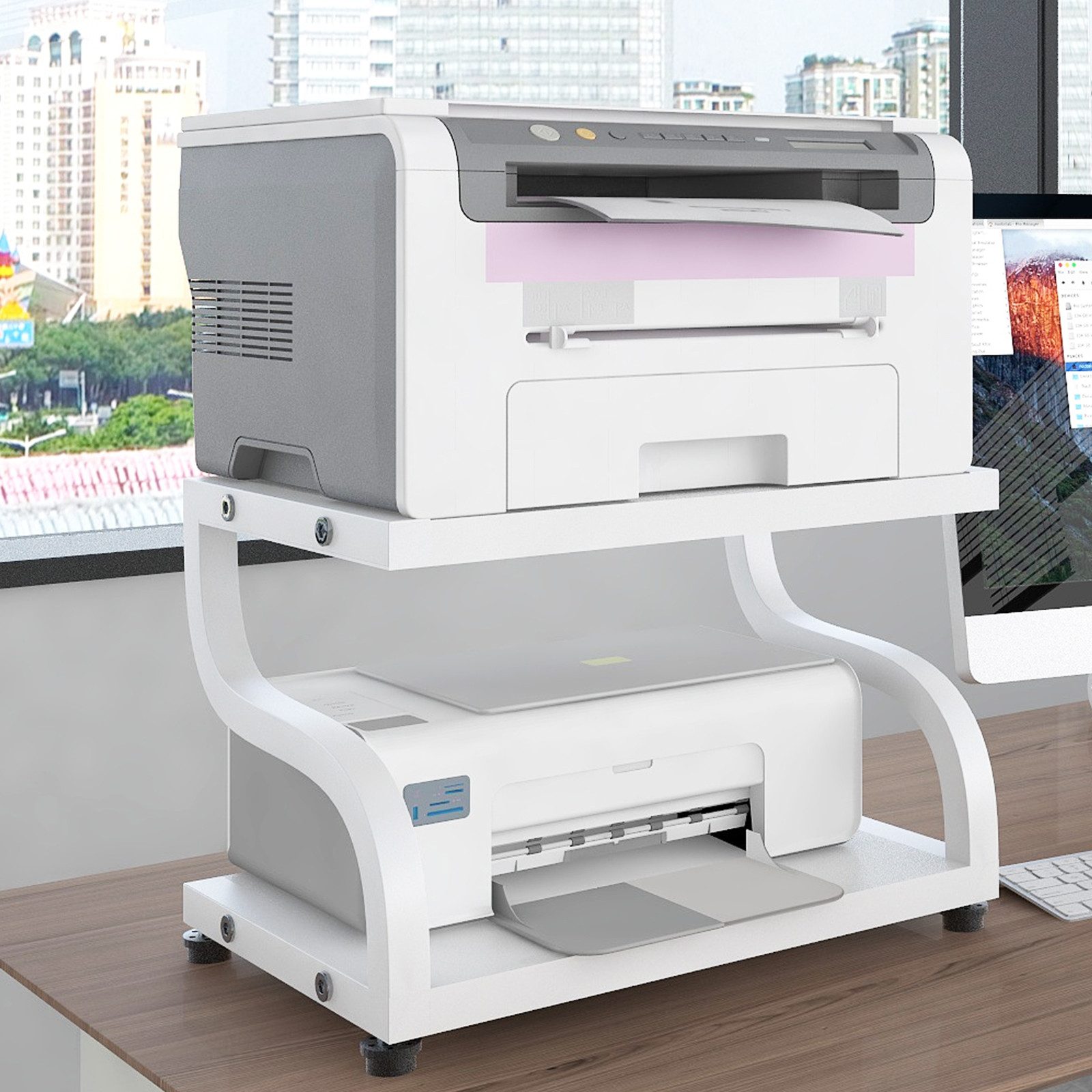 PUNCIA Druckertisch Druckerständer Druckerhalter Schreibtisch 2 Ebenen Druckerregal (1-St), 44x28x30cm, 50kg Tragfähigkeit, Weiß