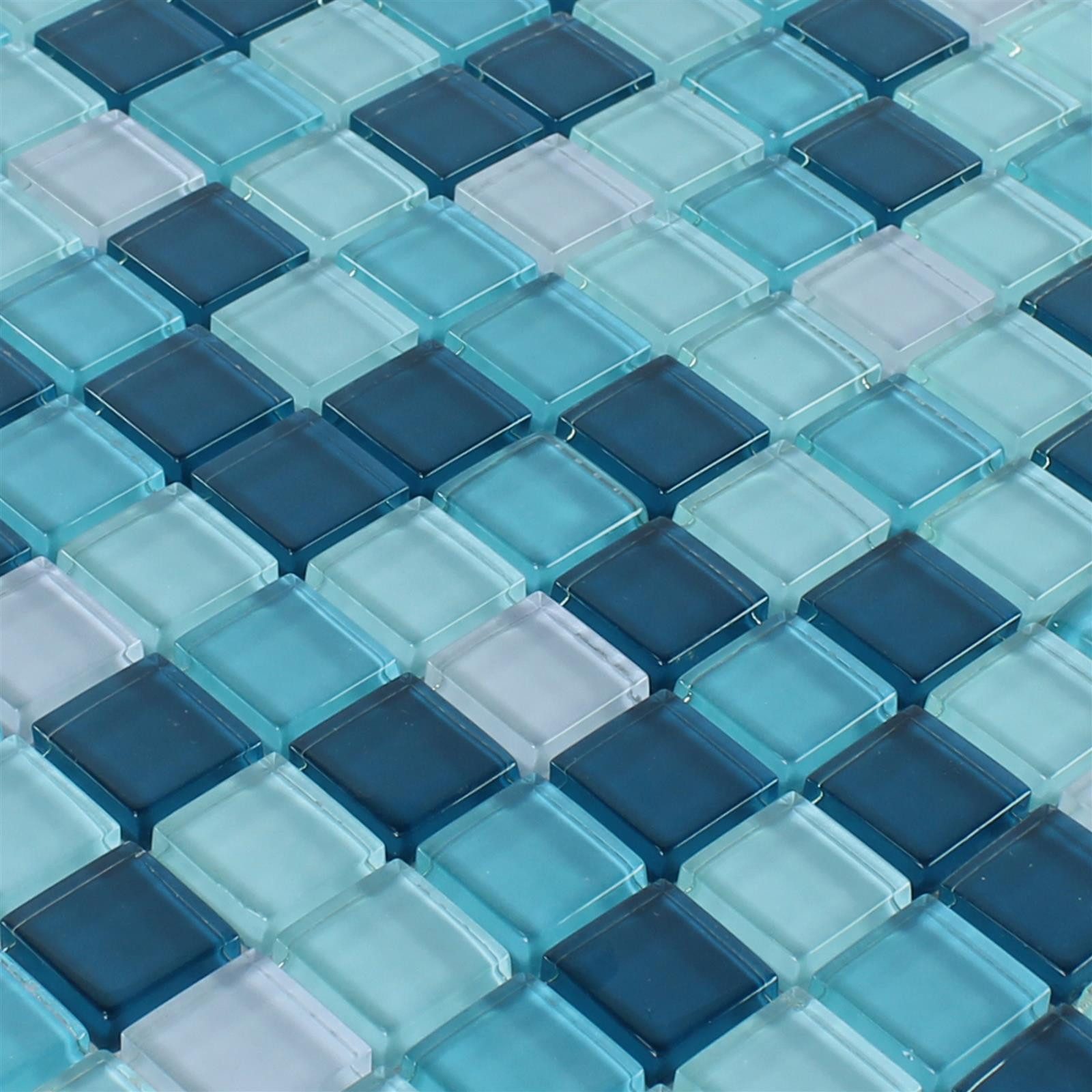 Mosafil Mosaikfliesen Glasmosaik Fliesen Palikir Blau Grün Mix, Glas 30.000x30.000, grün-blau-türkis, Verlegefertig auf ein Netz geklebt - Frostsicher - Wasserfest