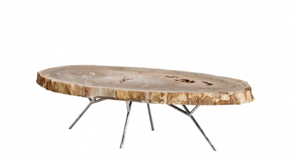 Casa Padrino Designer Salon - Deco Art Edition Holz Tisch - versteinertem Luxus Couchtisch aus Limited Couchtisch
