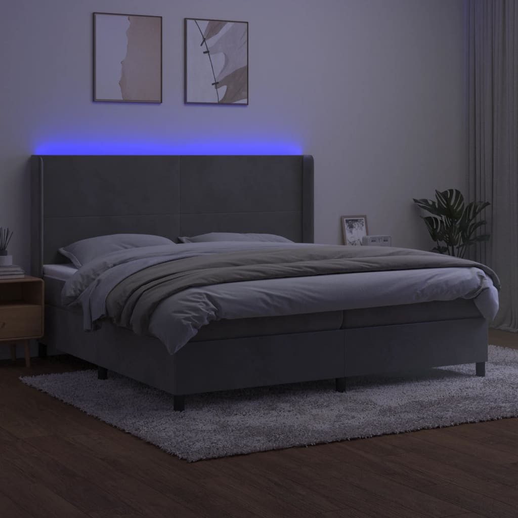 vidaXL Bett Boxspringbett mit Matratze & LED Hellgrau 200x200 cm Samt