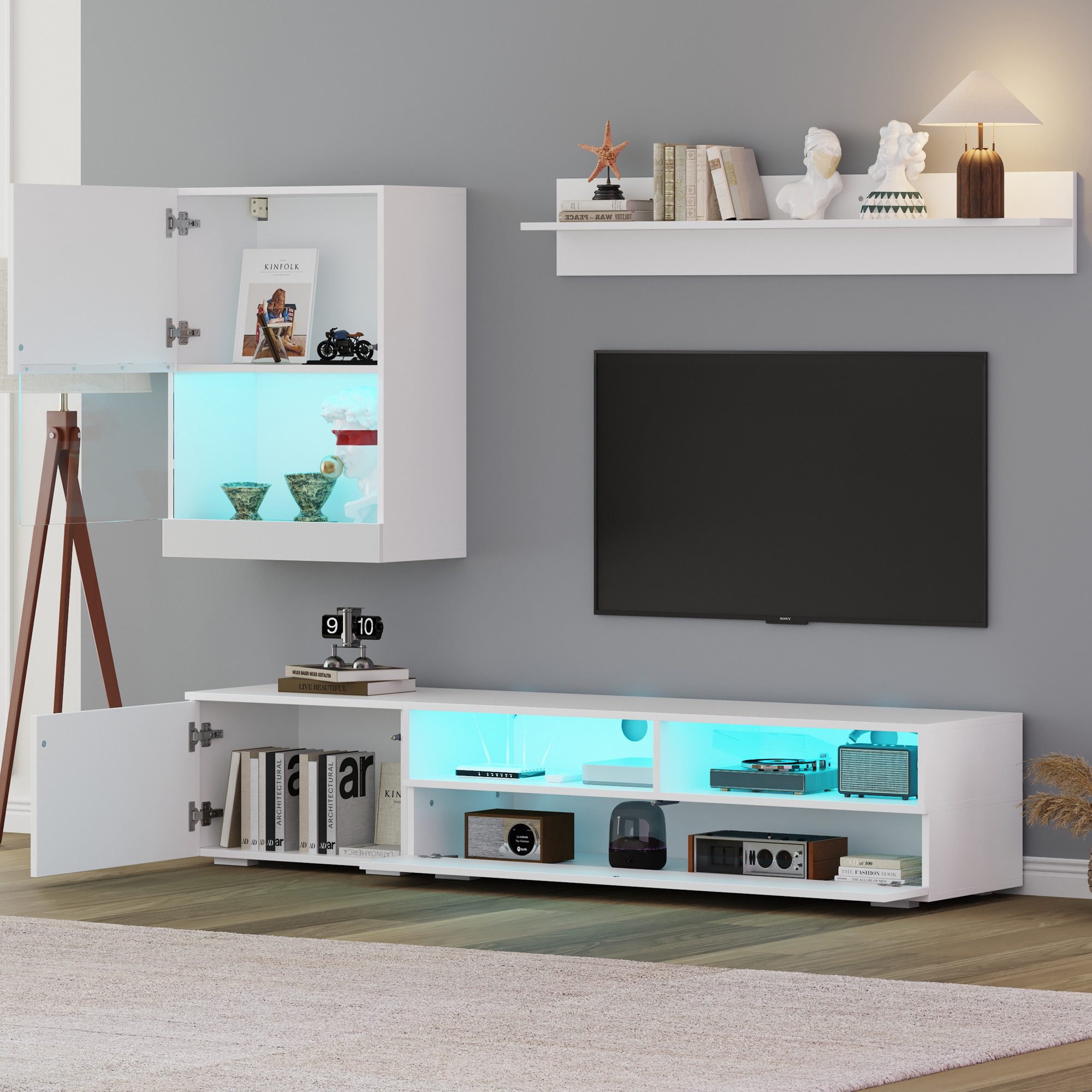 OKWISH Wohnzimmer-Set Mediawand inkl.TV-Board, Standregal und Wandregal, (W günstig online kaufen