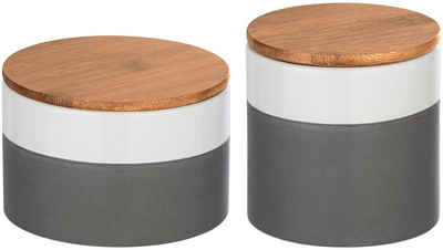 WENKO Vorratsdose »Malta«, Keramik, Bambus, (Set, 2-tlg), (0,75l & 0,45l), im trendigen Farbblockdesign