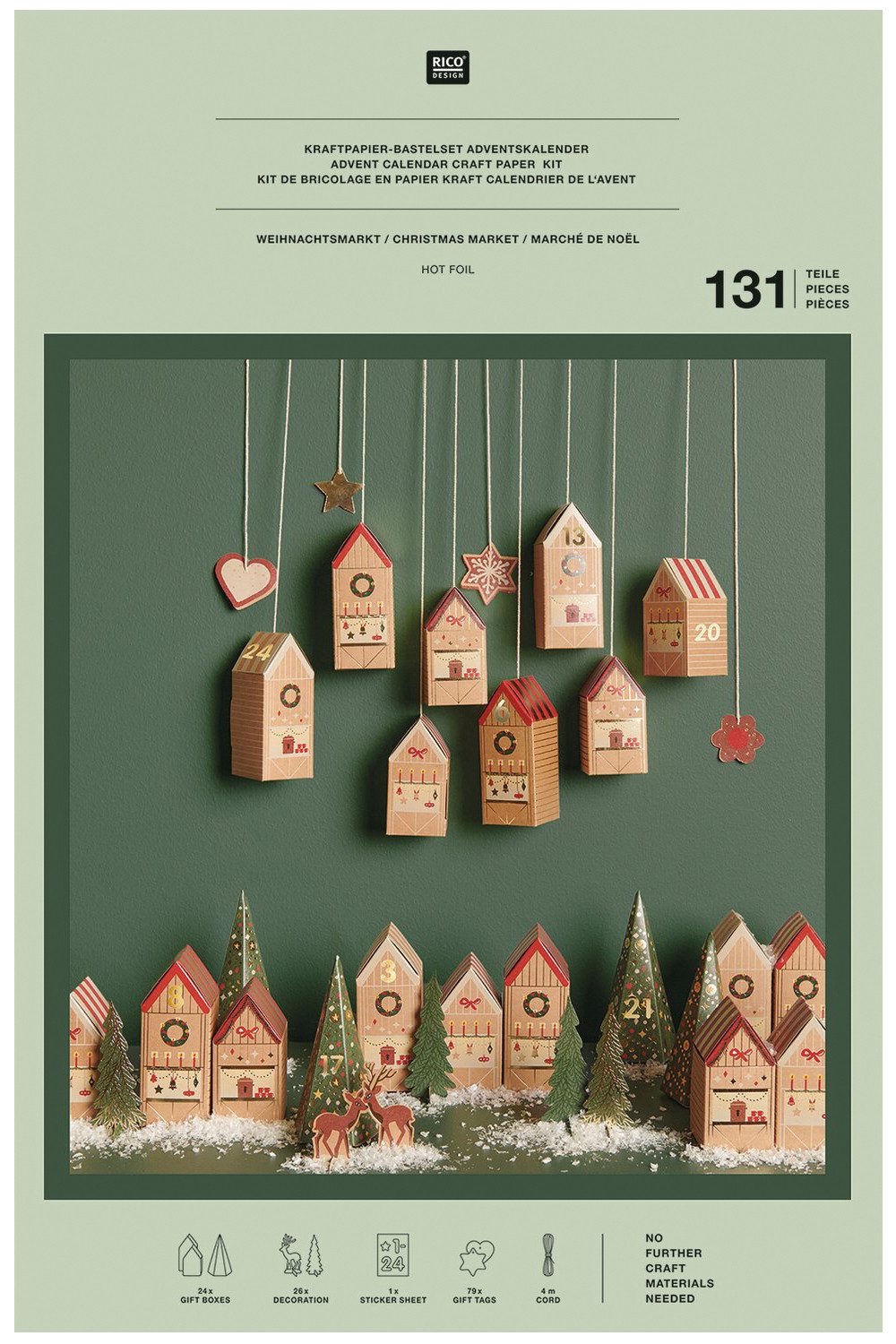 Rico Design Kalender zum Selbstbasteln Adventskalender Bastelset Weihnachtsmarkt, 131 Teile