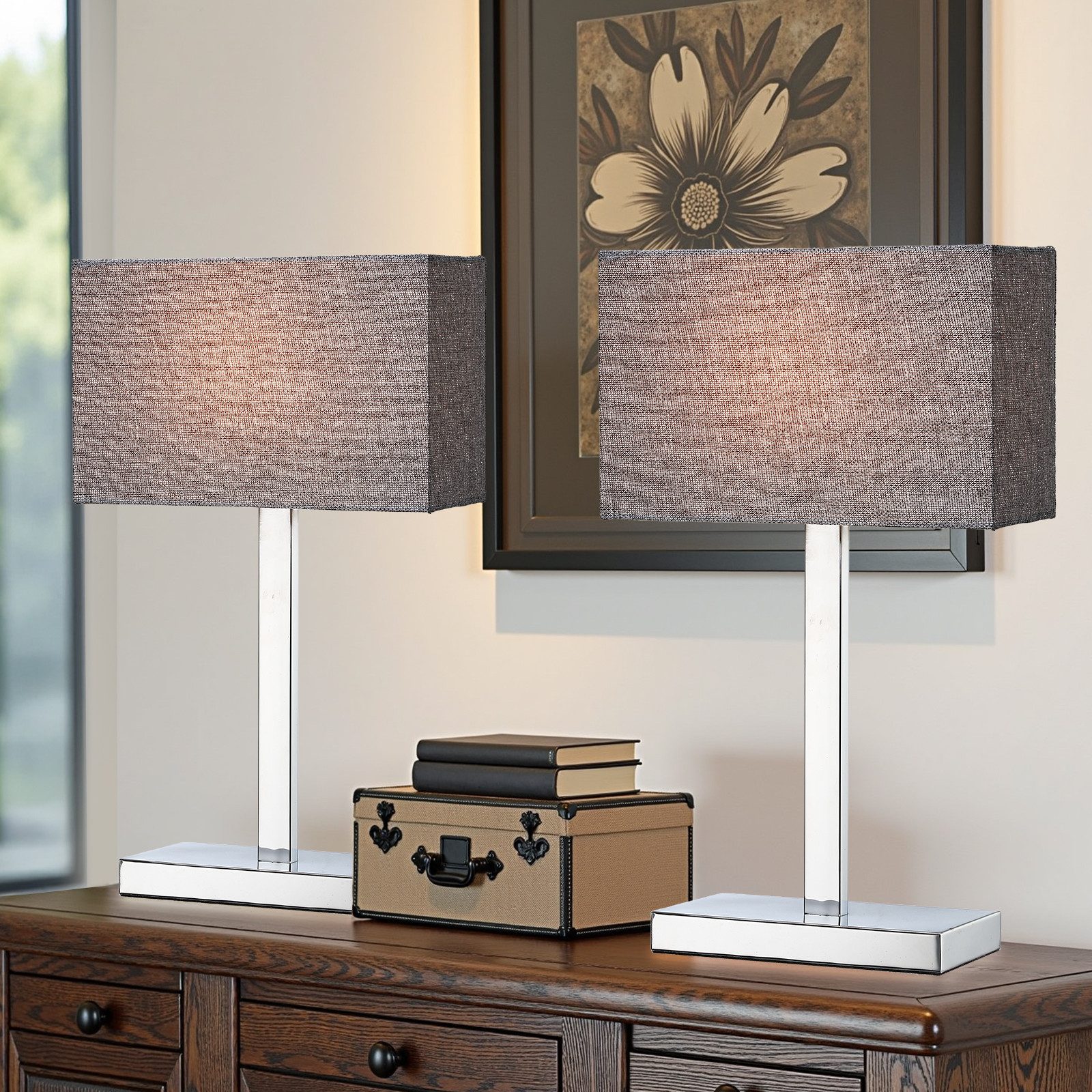 STANBOW Tischleuchte Tischlampe aus Metall mit Leinenschirm im Modern-Stil, ohne Leuchtmittel, E27, Sideboard & Nachttisch - Schlafzimmer, Wohnzimmer