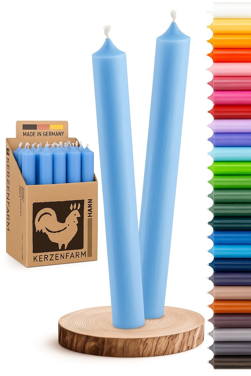 Hahn Kerzenfarm Spitzkerze Otto Kerzen-Set 10 Stück Stabkerzen blau hellblau