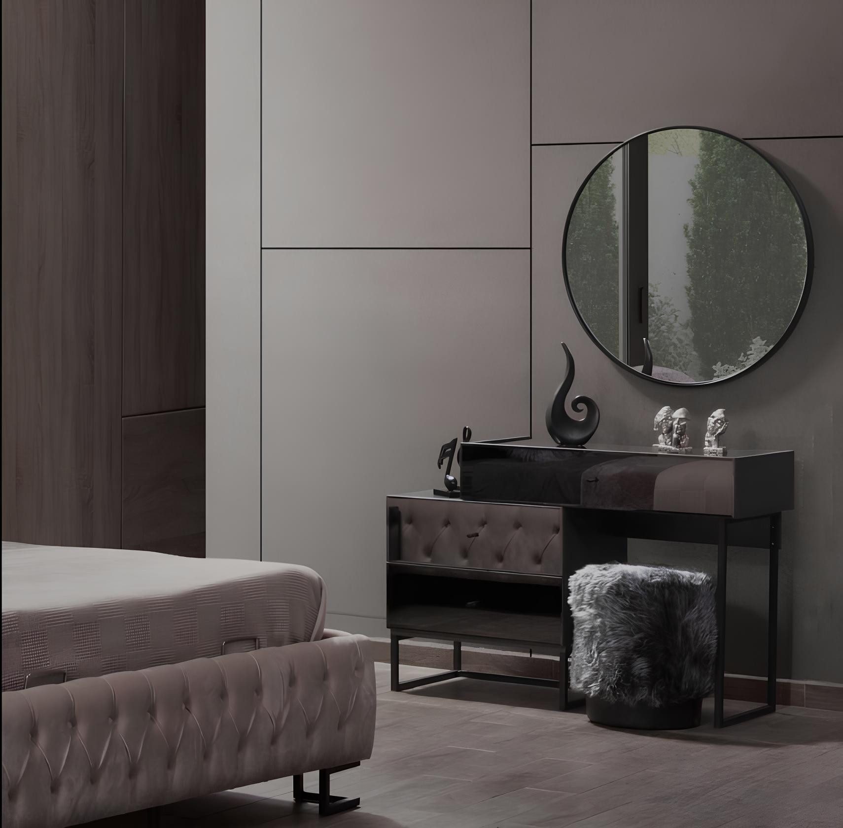 JVmoebel Schminktisch Eleganter grauer Schminktisch mit Spiegel und Hocker aus Holz (Set, 3-St., Schminktisch / Spiegel / Hocker), Made in Europa