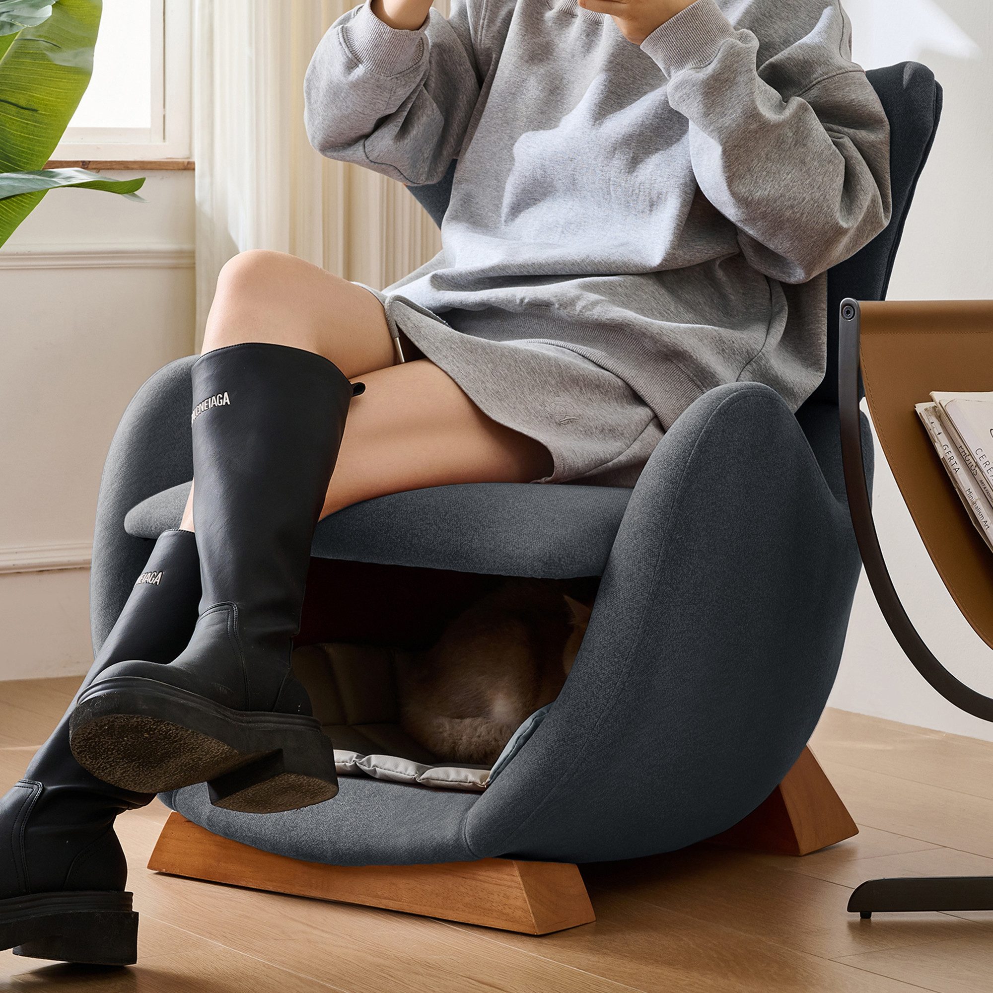 Odikalo Loungesessel Kindersessel Wohnzimmer-Fernsehsessel Einzelsofa mit Stauraum (Haustierfreundlicher Loungesessel mit integrierter Höhle für Katzen und kleine Hunde – aus kratzfestem Stoff und stabilem Holzrahmen)