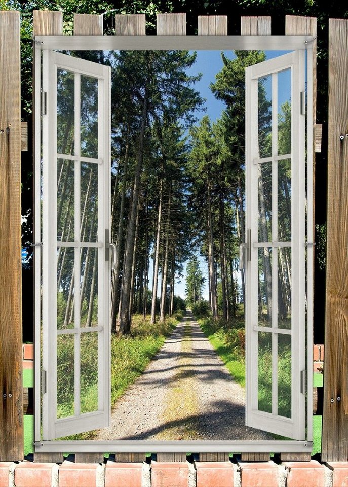 Thumbnail - Wallario Sichtschutzzaunmatten Stiller Waldweg, mit Fenster-Illusion