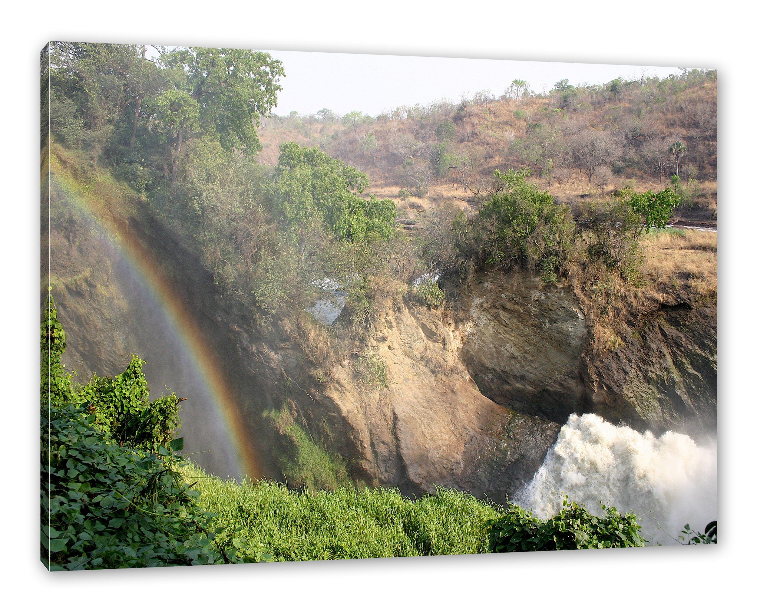 Pixxprint Leinwandbild Regenbogen über Wasserfall, Wasserfall St), (1 Regenbogen fertig inkl. über Leinwandbild bespannt, Zackenaufhänger