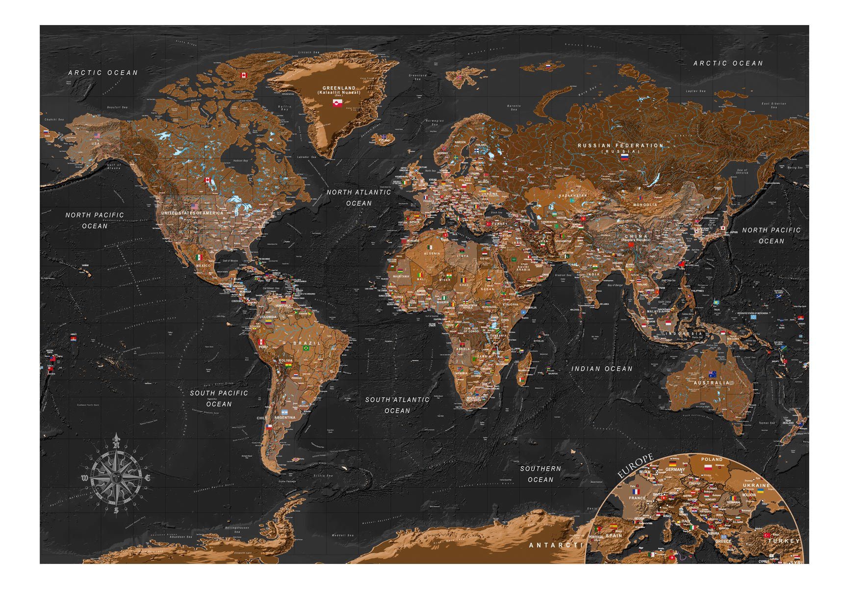 1.47x1.05 halb-matt, Tapete KUNSTLOFT matt, Design World: Vliestapete m, lichtbeständige Stylish Map