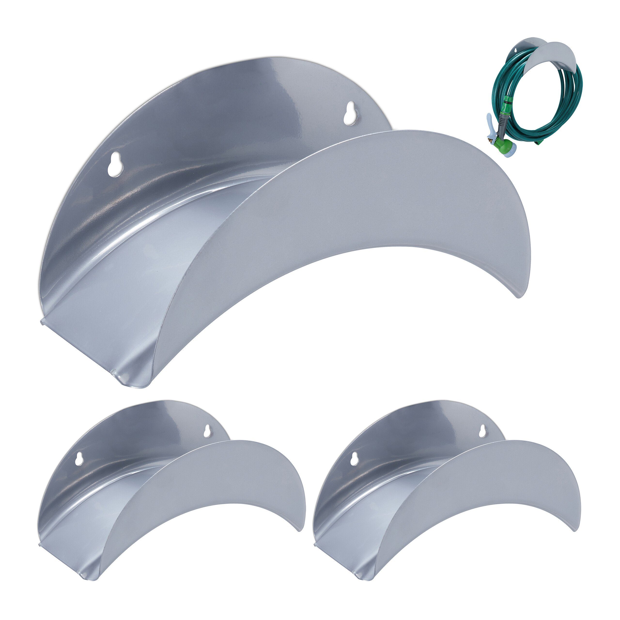 relaxdays Wandschlauchhalter Metall Schlauchhalter Wand 3er Set, (3-tlg)