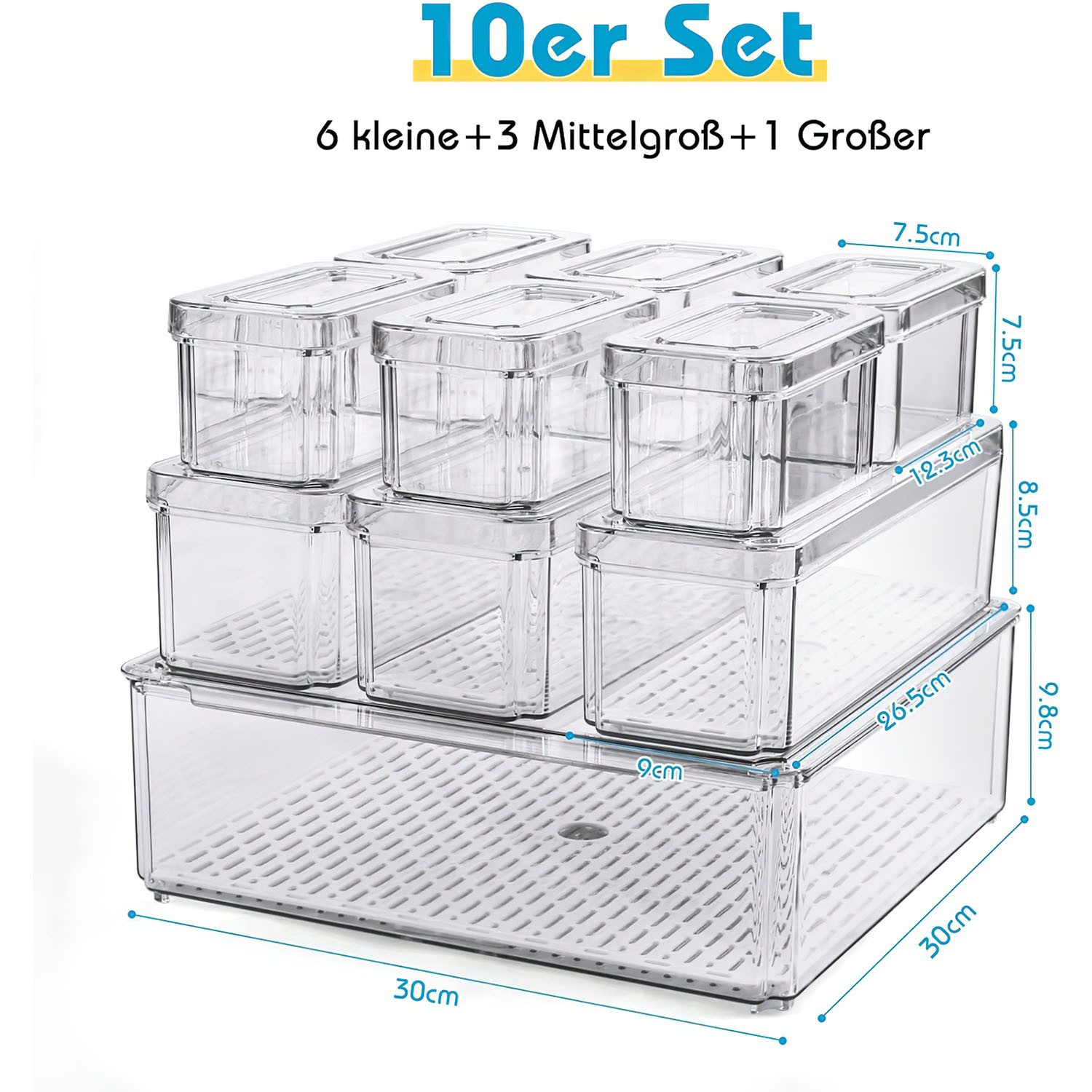 SURFOU Korbeinsatz 10 Set Kühlschrank Organizer Schublade Fridge Box Mit Griff, Speisekammer Vorratsbehälter Transparent Container für Fridge Kitchens – Bild 2 von 5
