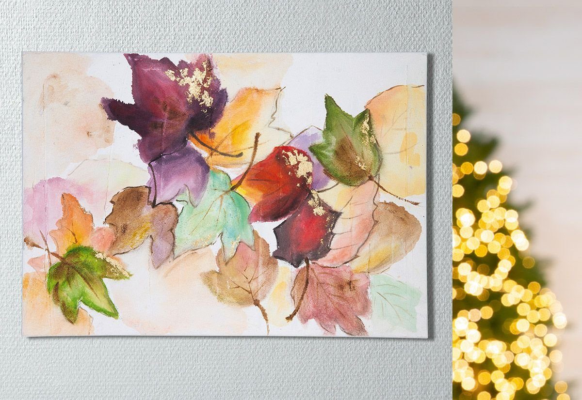 GILDE Dekoobjekt Handbemaltes 'Herbstlaub' Gemälde auf Strukturierte Leinwand - 70x100