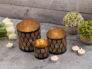 Casamia Kerzenhalter Kerzenhalter Orient 3er Set Teelichthalter Kerzenständer schwarz gold
