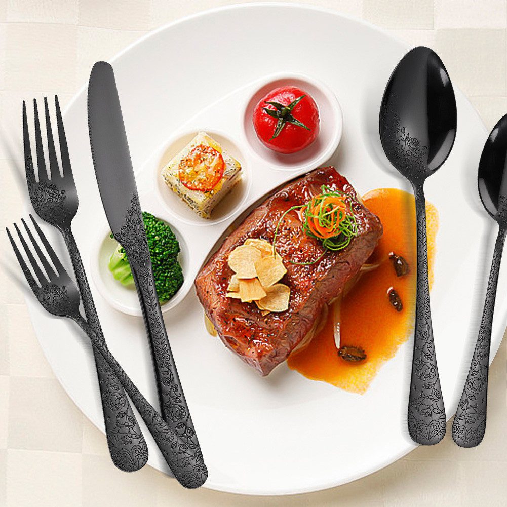 KingLux Besteck-Set 30teilig Schwarz Besteck Set mit Messer Gabel Löffel Spülmaschinenfest (30-tlg), 6 Personen, Edelstahl – Bild 5 von 5