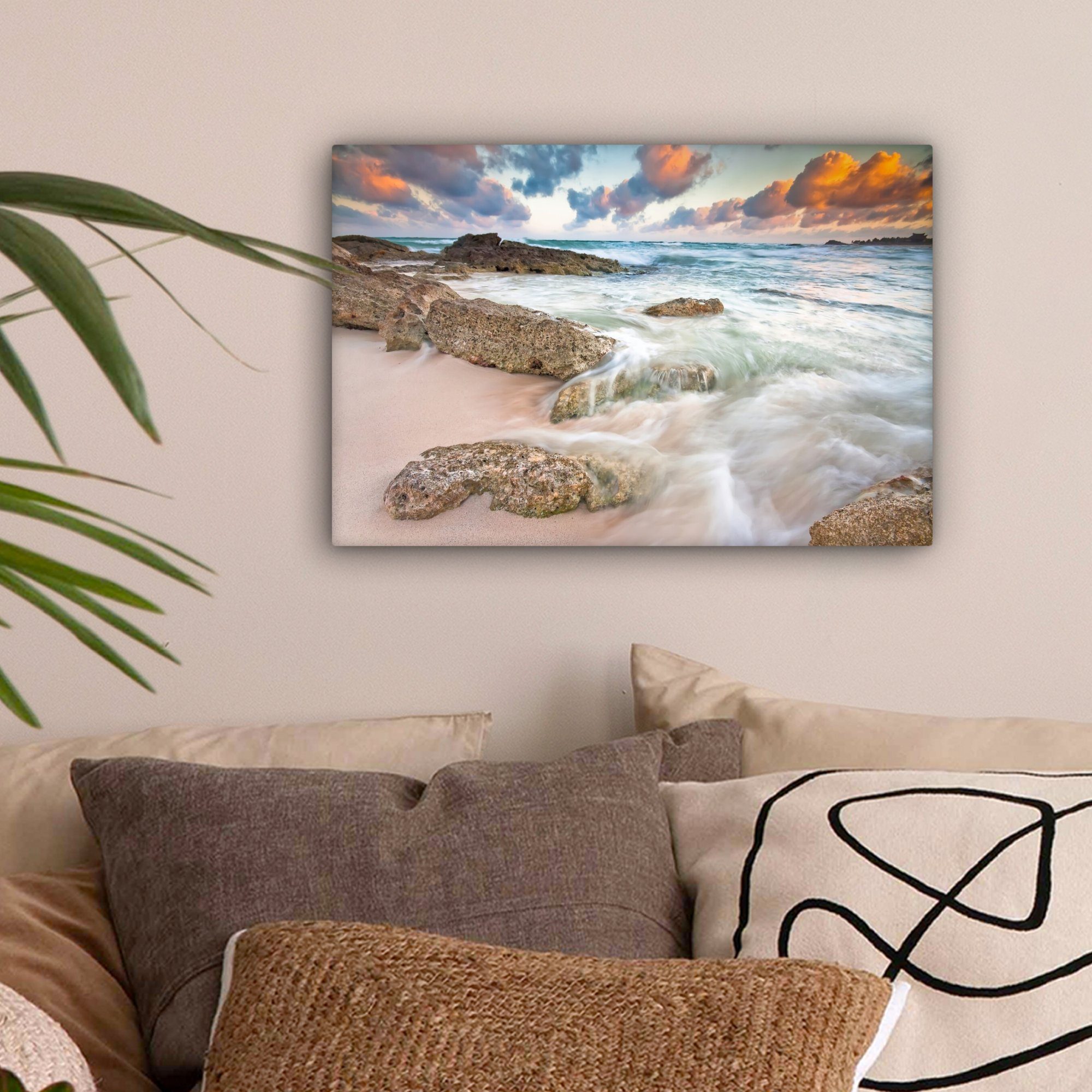 Tulum St), in cm Tropischer Aufhängefertig, von (1 Wanddeko, Mexiko, 30x20 Leinwandbilder, Strand OneMillionCanvasses® Leinwandbild Wandbild