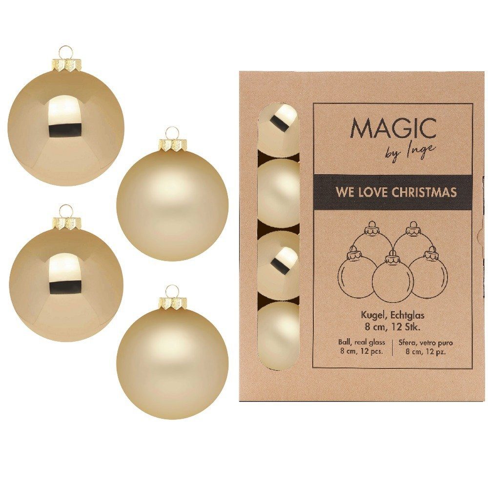 MAGIC by Inge Weihnachtsbaumkugel, Weihnachtskugeln Glas 8cm 12 Stück - Brokatgold