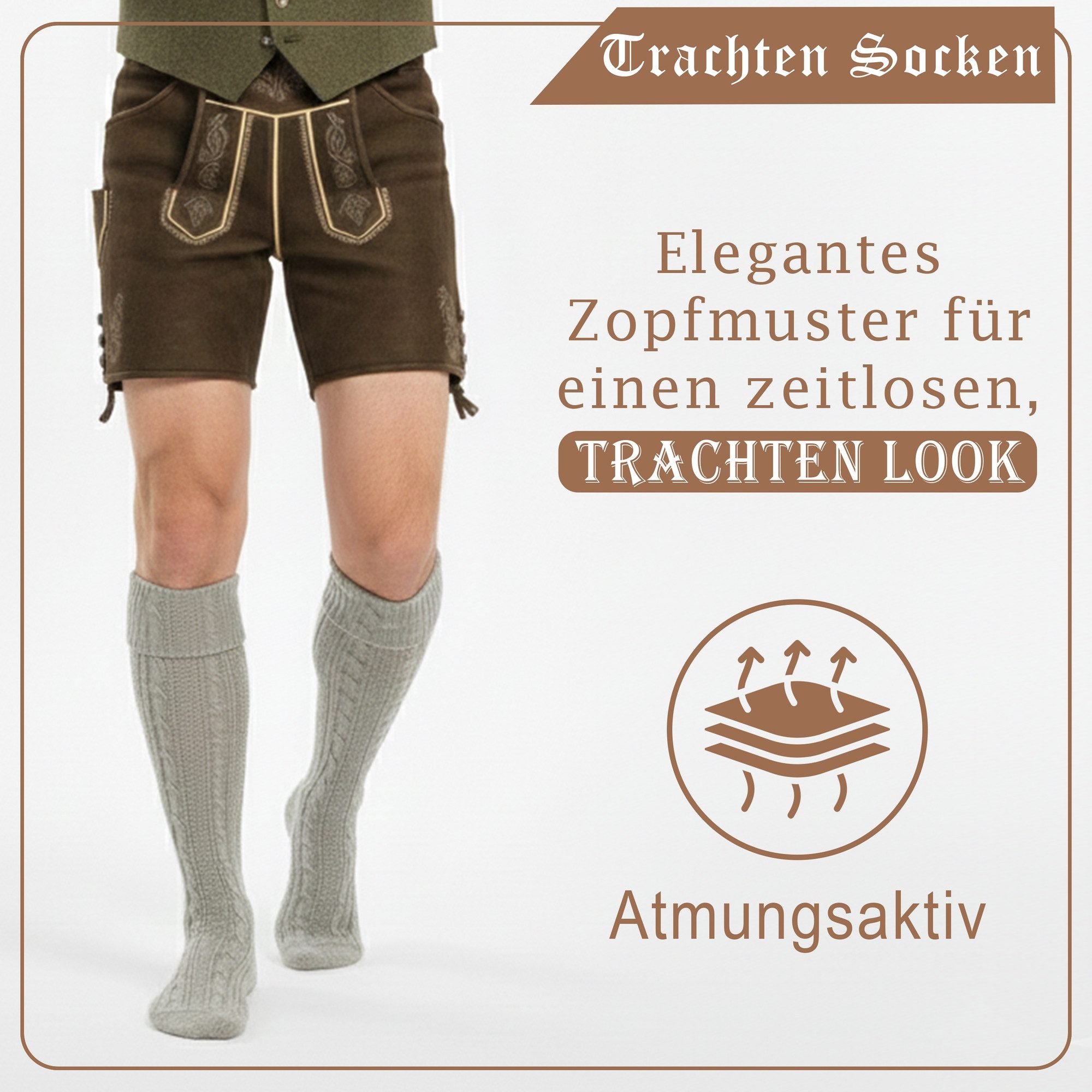 German Wear Trachtensocken GW250- 6xPaar AMZ (6er-Pack) 6er Pack Trachtenstrümpfe Lange Trachtensocken Strümpfe Socken 70cm