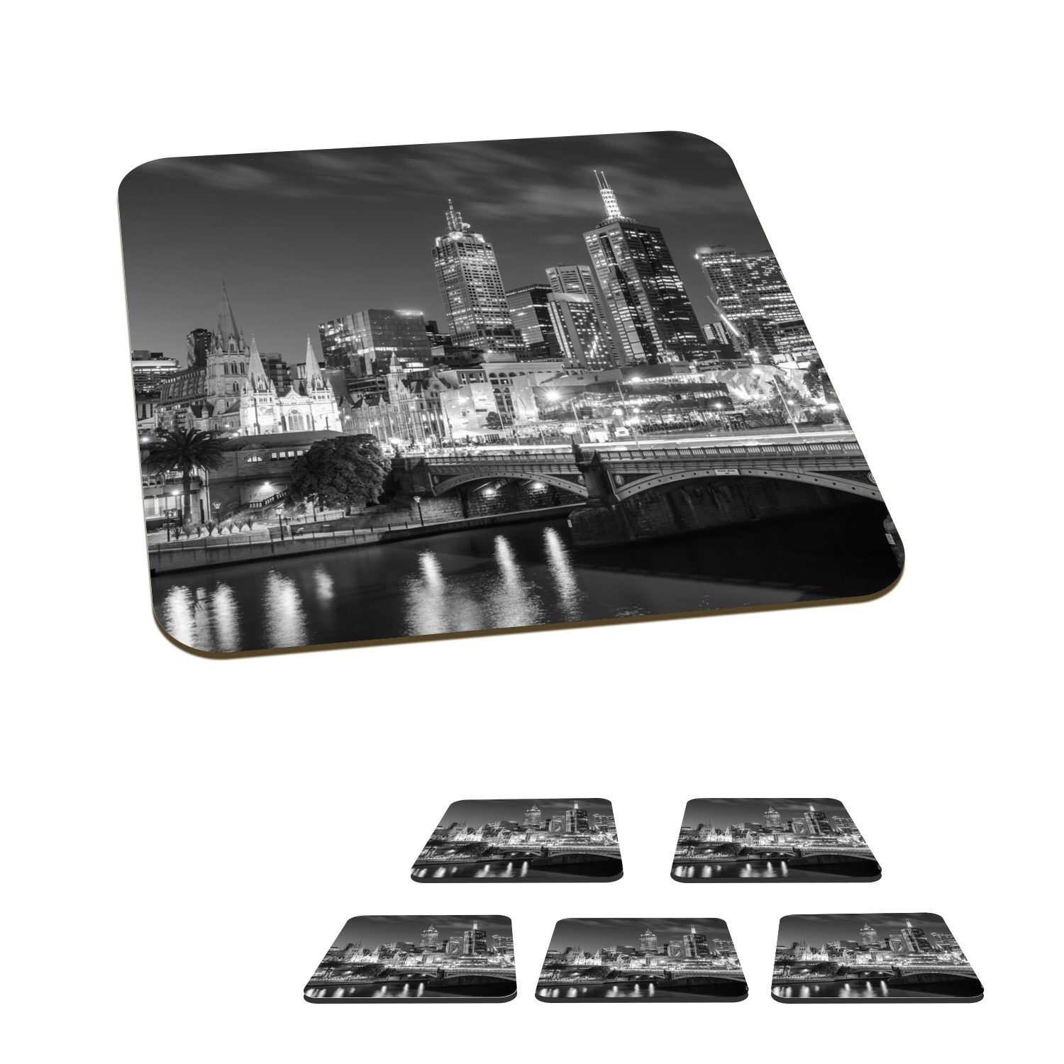 MuchoWow Glasuntersetzer Skyline - Melbourne - Australien, Zubehör für Gläser, 6-tlg., Glasuntersetzer, Tischuntersetzer, Korkuntersetzer, Untersetzer, Tasse