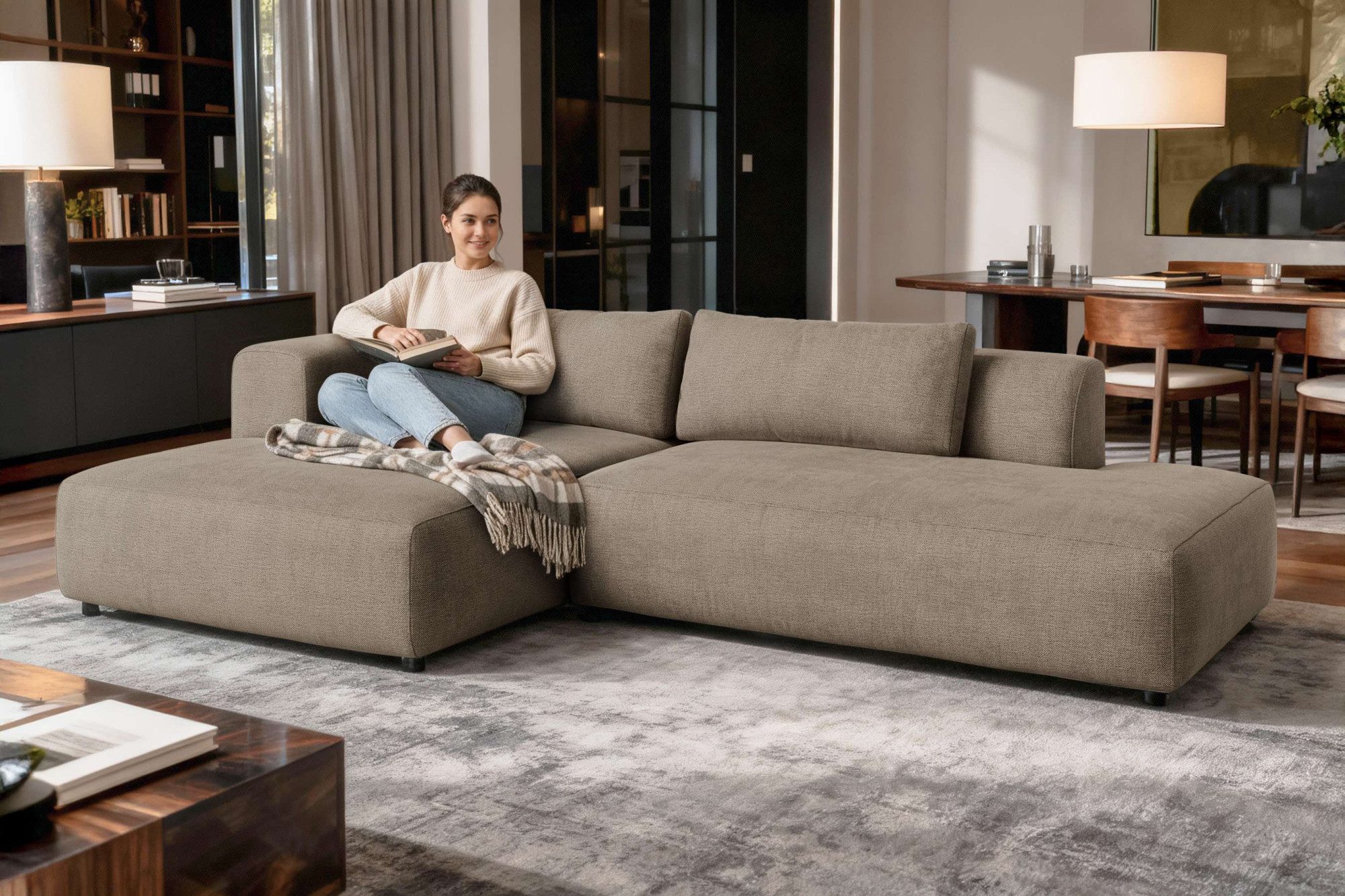 OTTO home Ecksofa TIARRA Design-Sofa mit Ottomane recht/links bestellbar, Breite 287 cm, L-Form mit hochelastischer Schaum und Wellenunterfederung