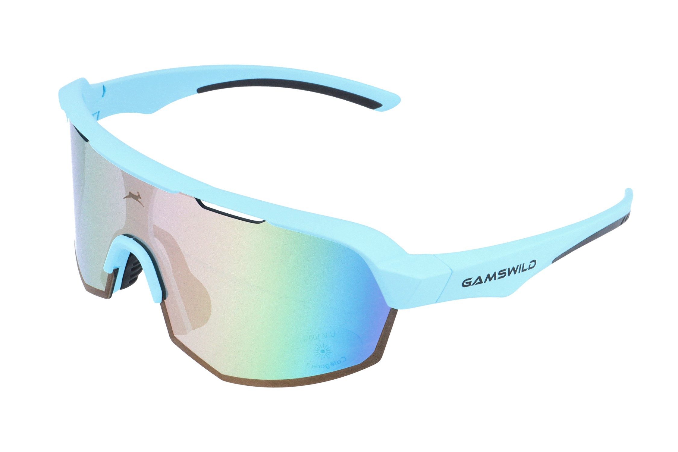 Gamswild Sportbrille UV400 Sonnenbrille Skibrille Fahrradbrille extra große Scheibe Damen, Herren Modell WS7140 in, orange, hellblau, grau