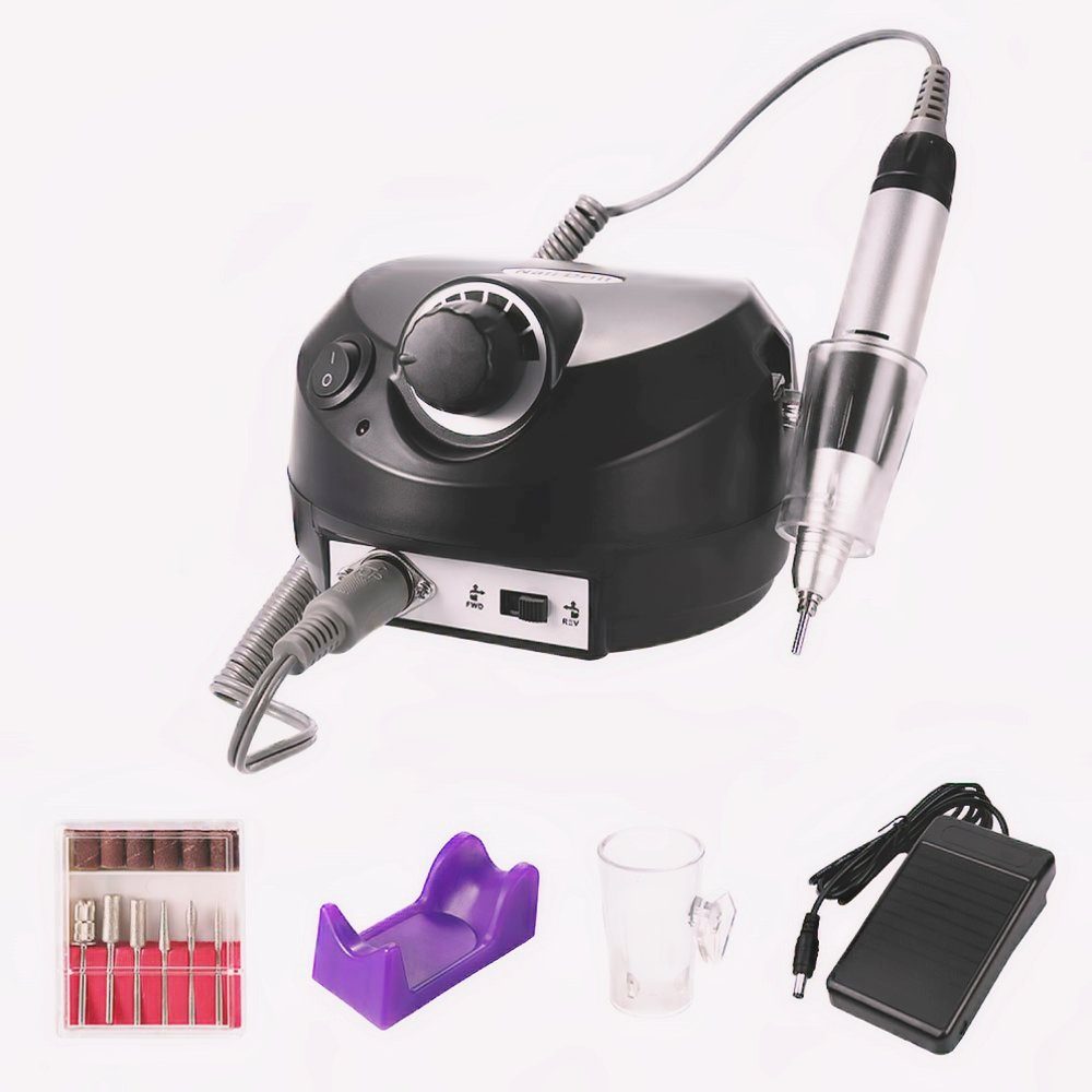 World of Nails-Design Maniküre-Pediküre-Set Profi Nagelfräser 65W bis 35000 U/min mit Fußschalter und Bit-Set, Für Maniküre und Pediküre geeignet