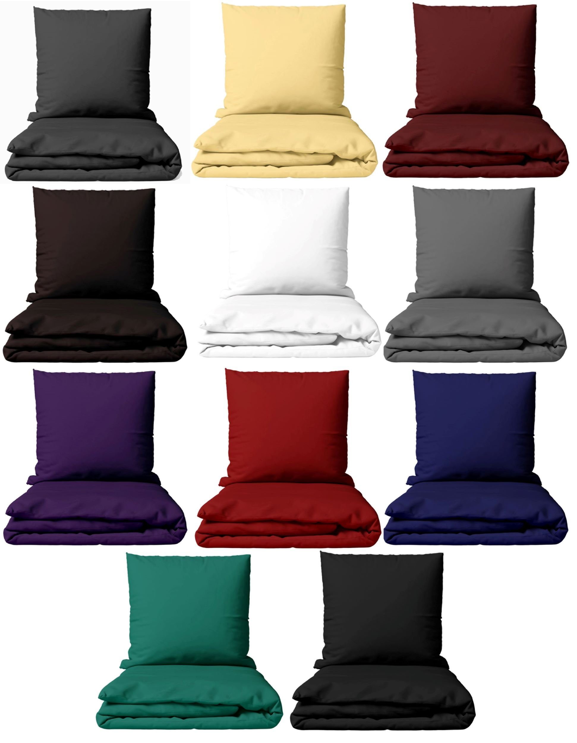 Leonado Vicenti Bettwäsche Baumwolle 135x200, 155x200, 155x220, 200x200, 200x220 oder 240x220, Renforcé, 2 teilig, Einfarbig mit Reißverschluss