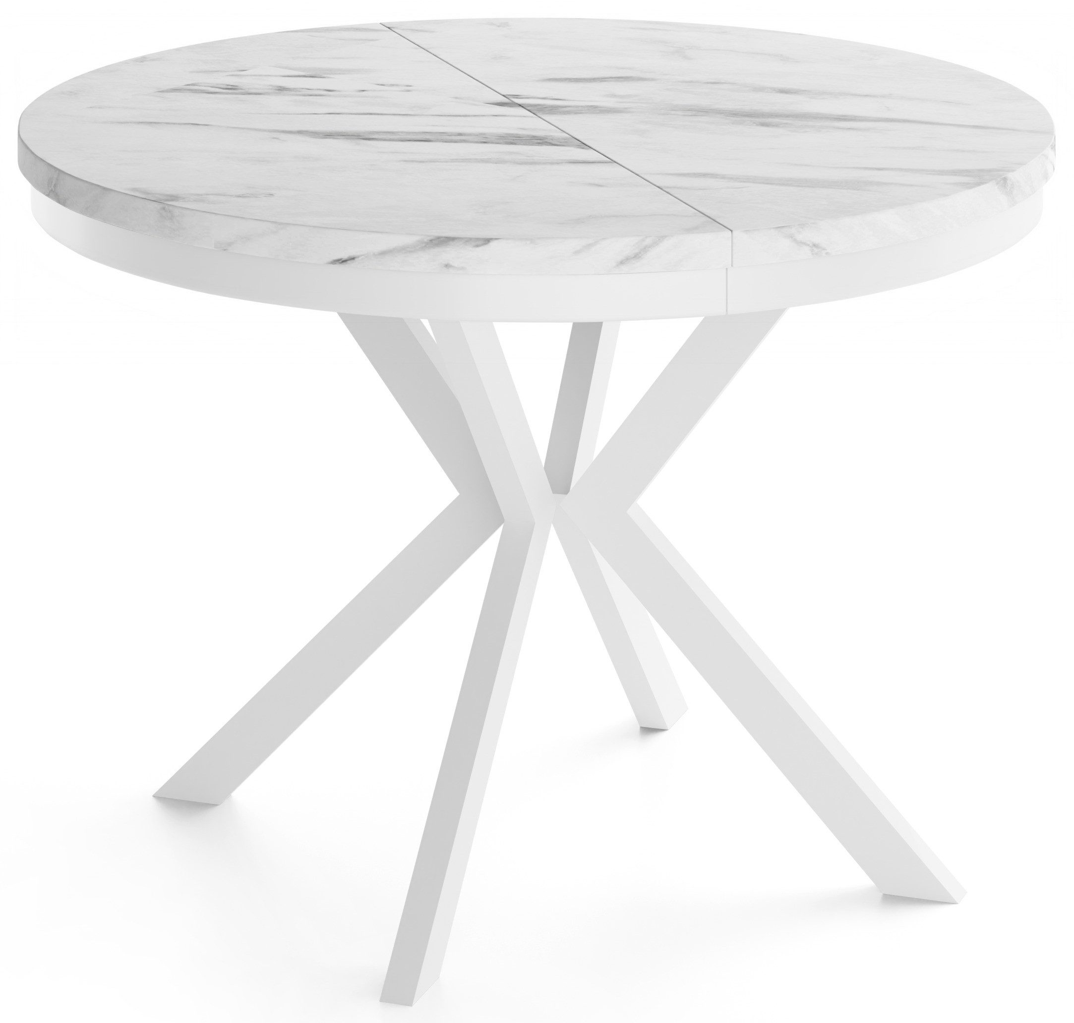 WFL GROUP Esstisch Cloud ausziehbar rund industrial mit weißen Metallbeinen (MADE IN EU, erhältlich in 3 Größen – 90/100/120 cm ausziehbar auf 170/180/200 cm), platzsparender Tisch in Holzoptik für Küche, Esszimmer oder Wohnzimmer