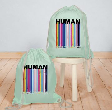 Shirtracer Turnbeutel HUMAN Blockschrift Regenbogen Farben Tropfen, LGBT Kleidung