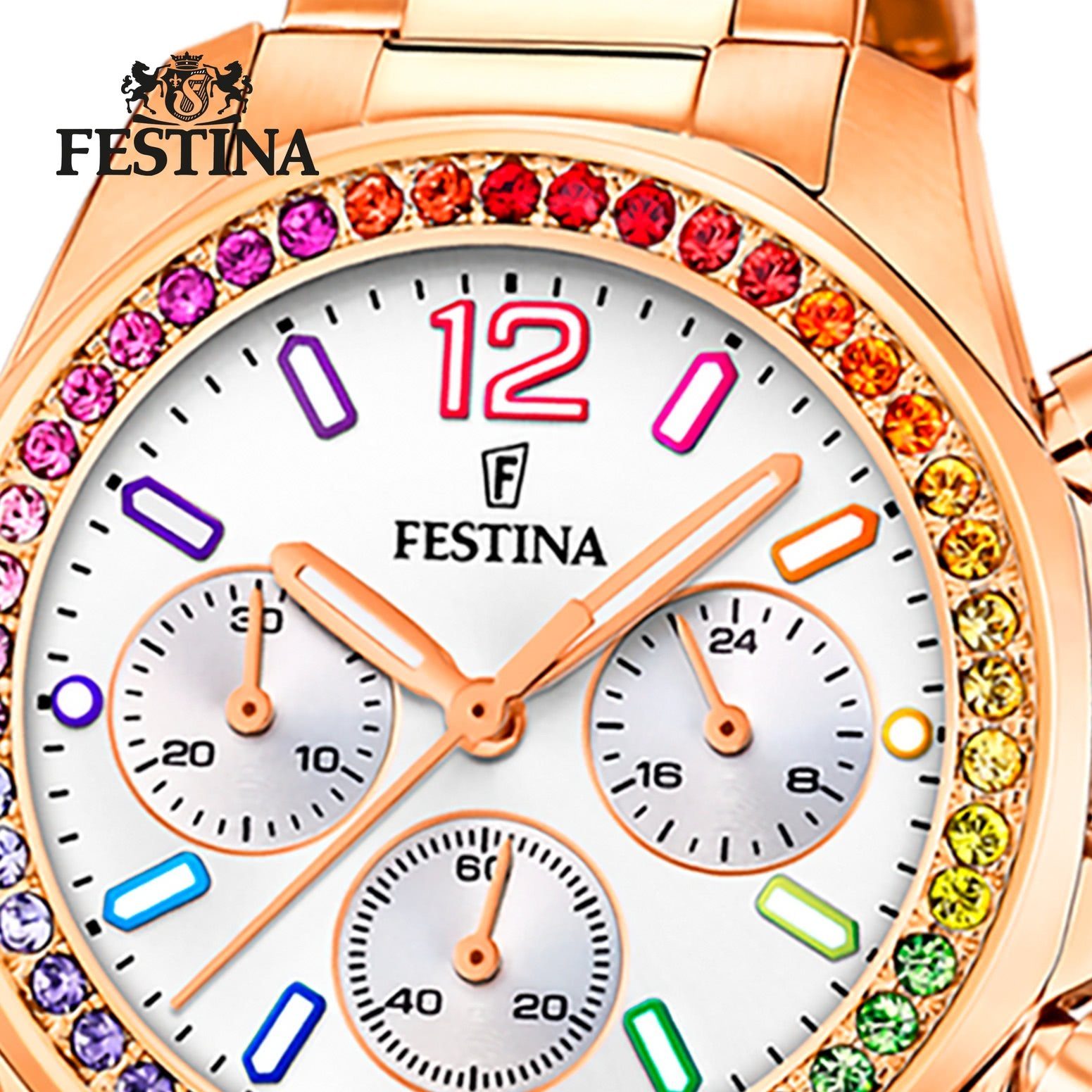 Festina Quarzuhr Festina Damenuhr Boyfriend, (Analoguhr), Damen Armbanduhr rund, Edelstahlarmband rosegold, Casual