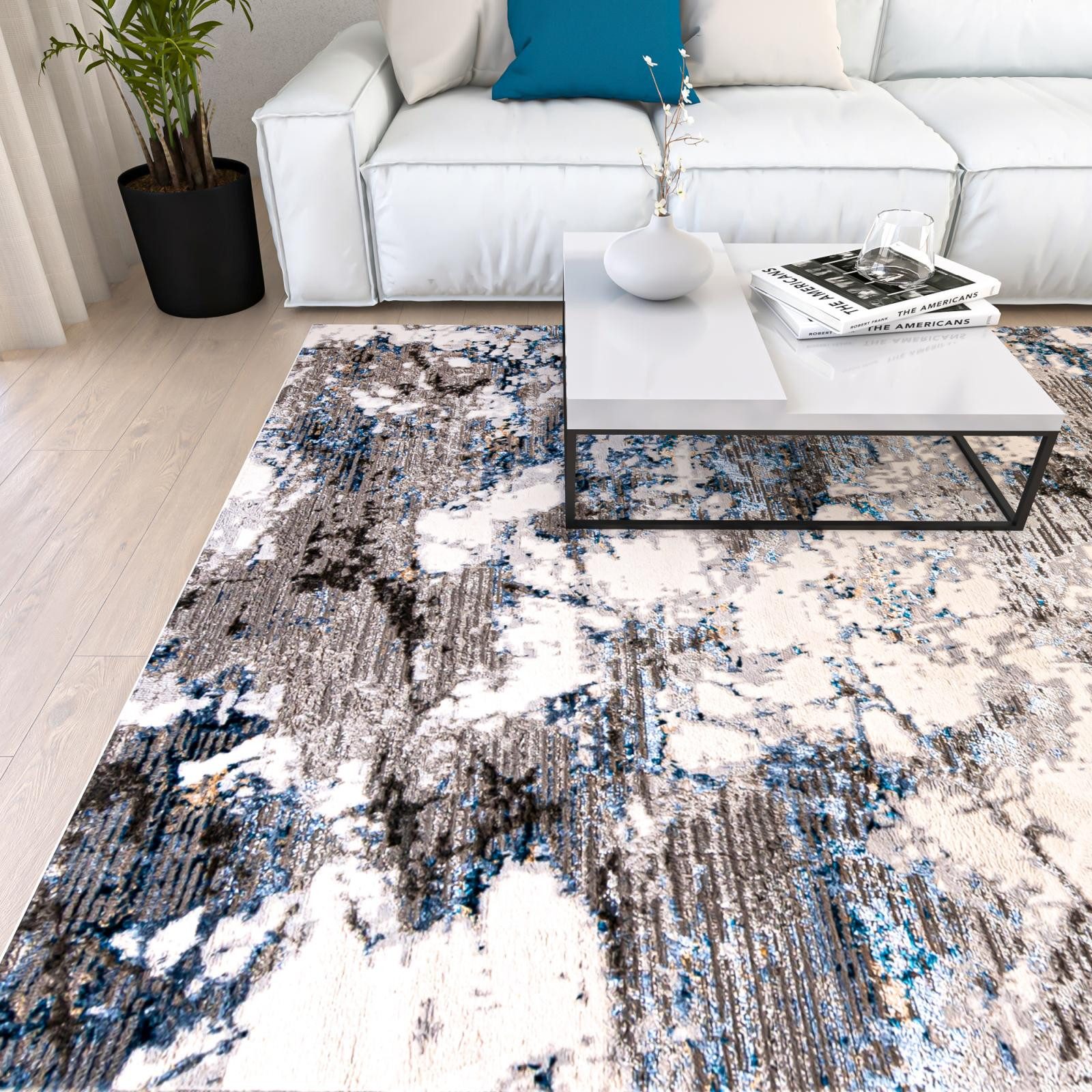 Mazovia Designteppich Modern Abstrakt Anthrazit Blau Wohnzimmer, Schlafzimmer, Esszimmer, Fußbodenheizung – Bild 4 von 5