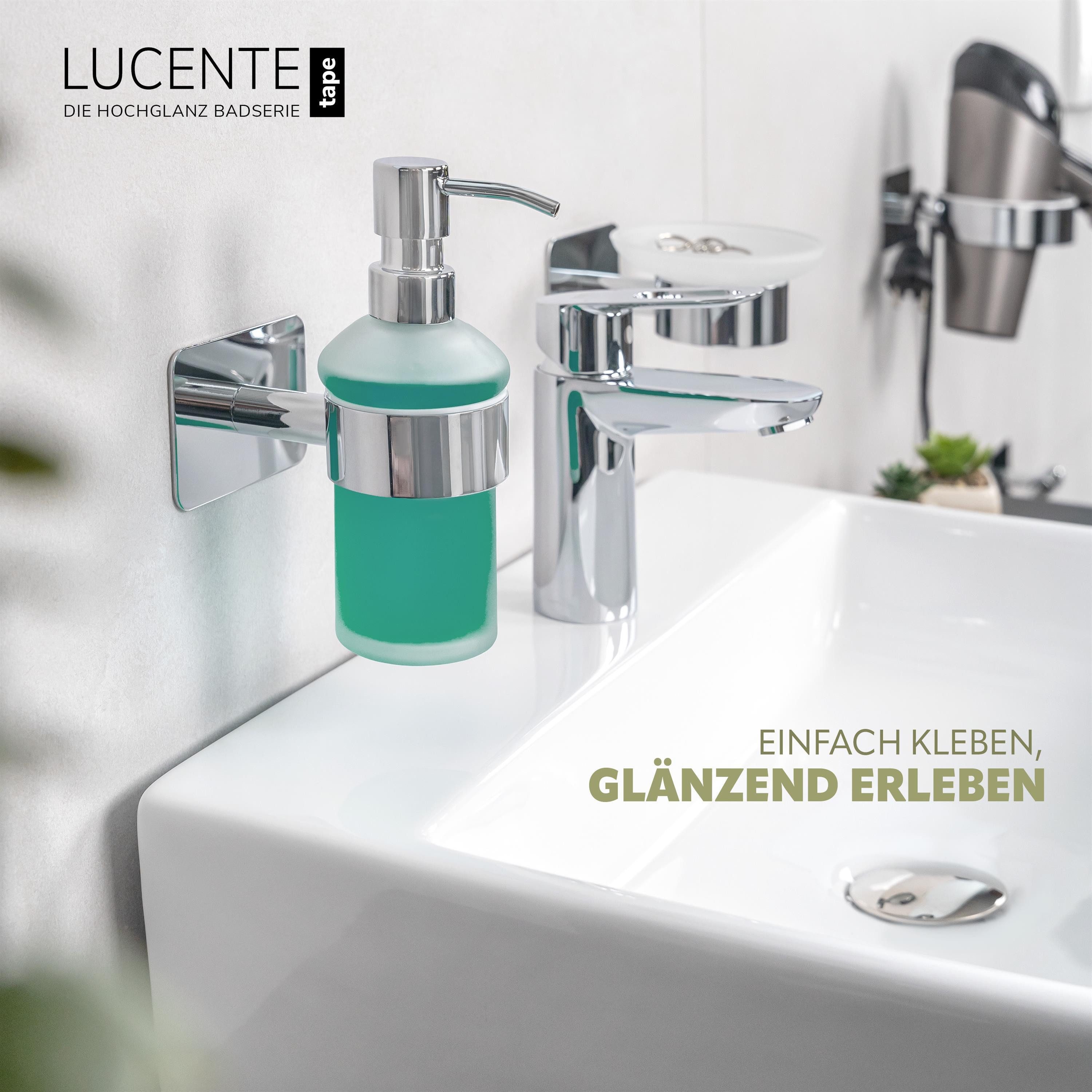 bremermann Seifenspender Bad-Serie LUCENTE TAPE - mit Klebepad, aus Glas & Edelstahl, (1-tlg)