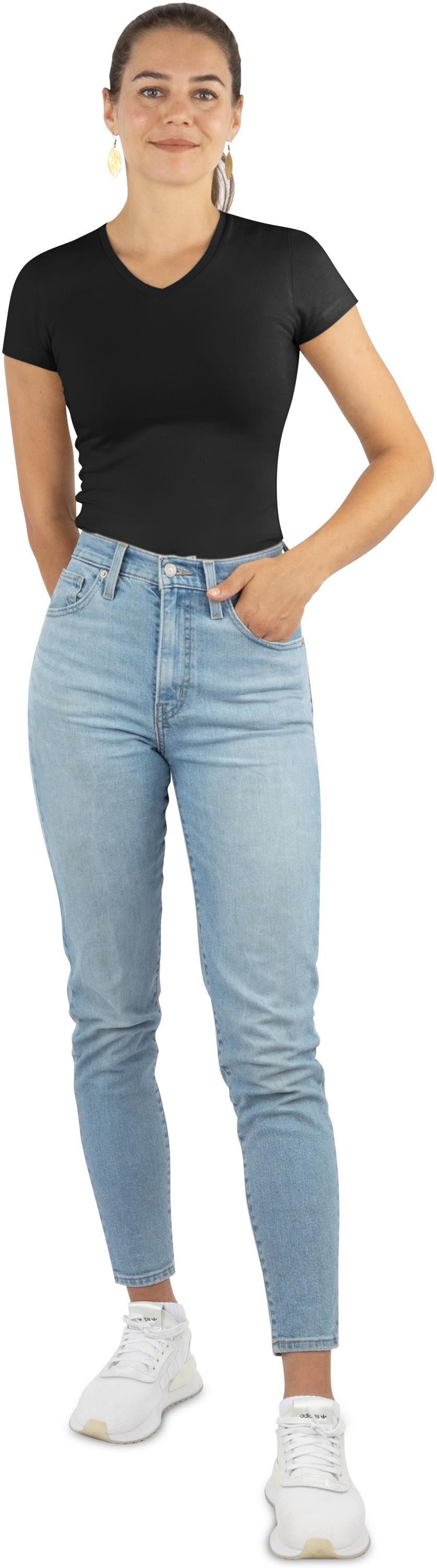 Janice Kurzarmshirt 4 x Figurbetontes T-Shirt mit V-Ausschnitt Siena Damen Basic kurzarm Shirt