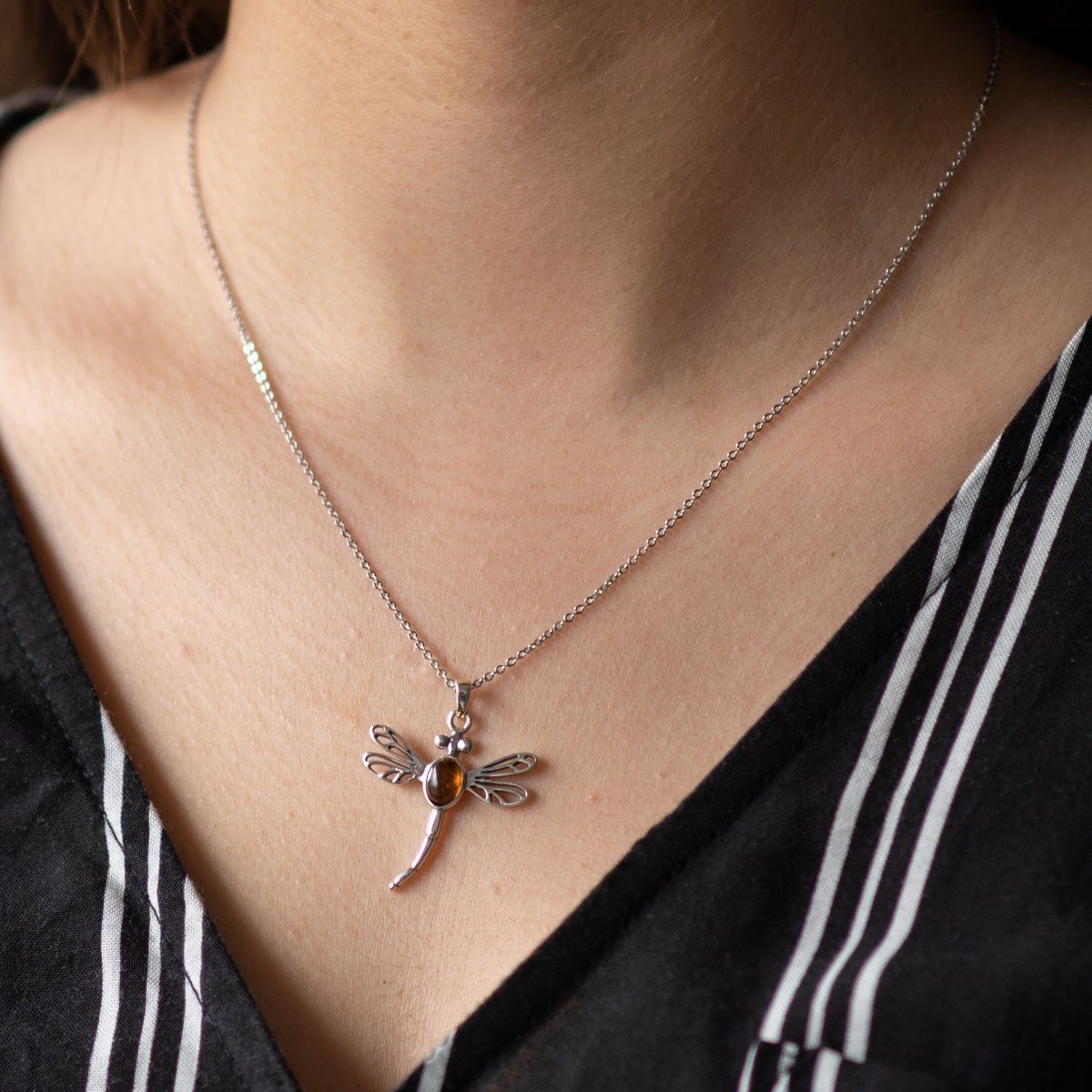 Materia Kettenanhänger Damen Silber Libelle Insekt Bernstein Orange KA-39, günstig online kaufen