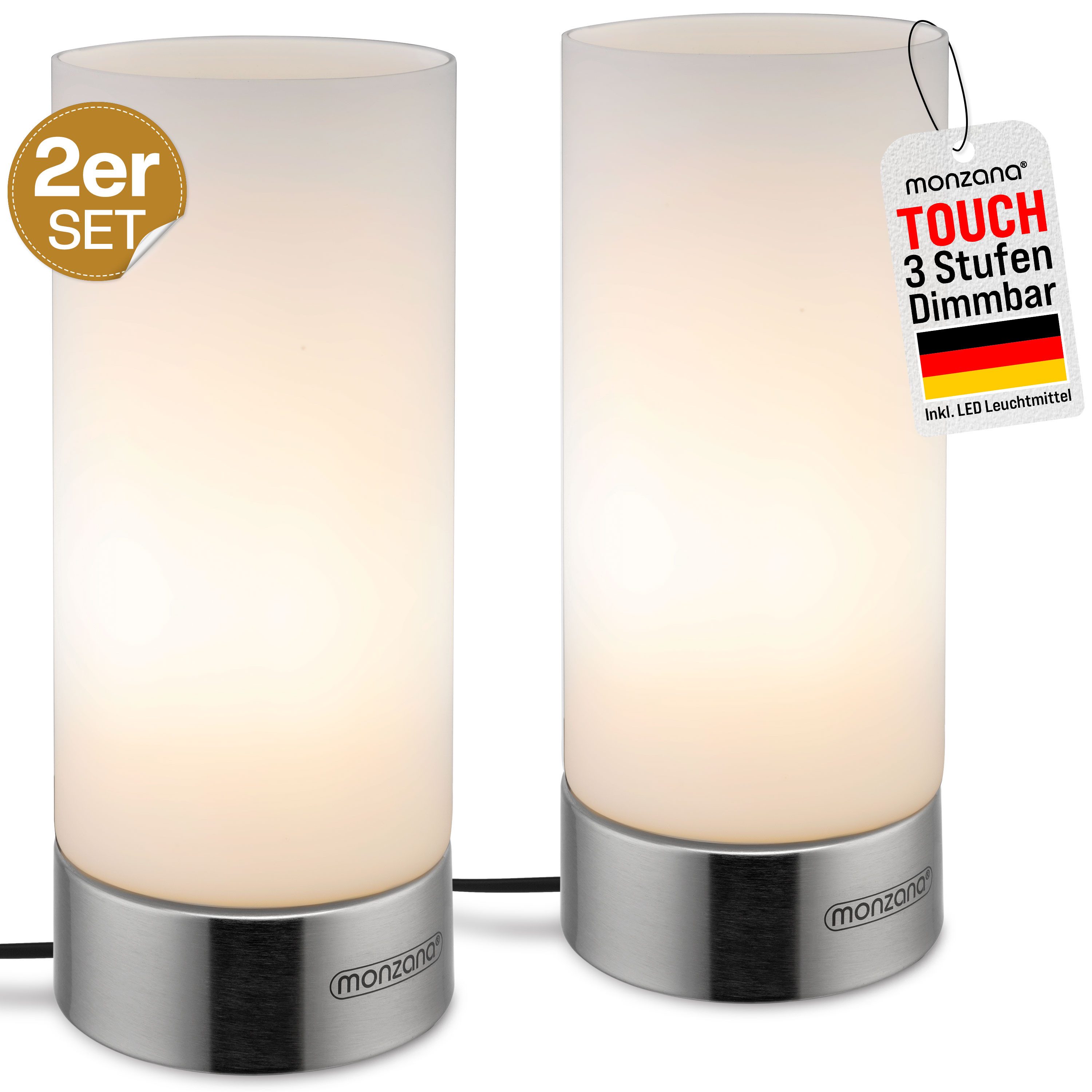 monzana Nachttischlampe 2er Set Lumo, Nachttischlampe, 2er Set LED Touch Dimmbar Schlafzimmer Wohnzimmer Tischlampe Leuchte