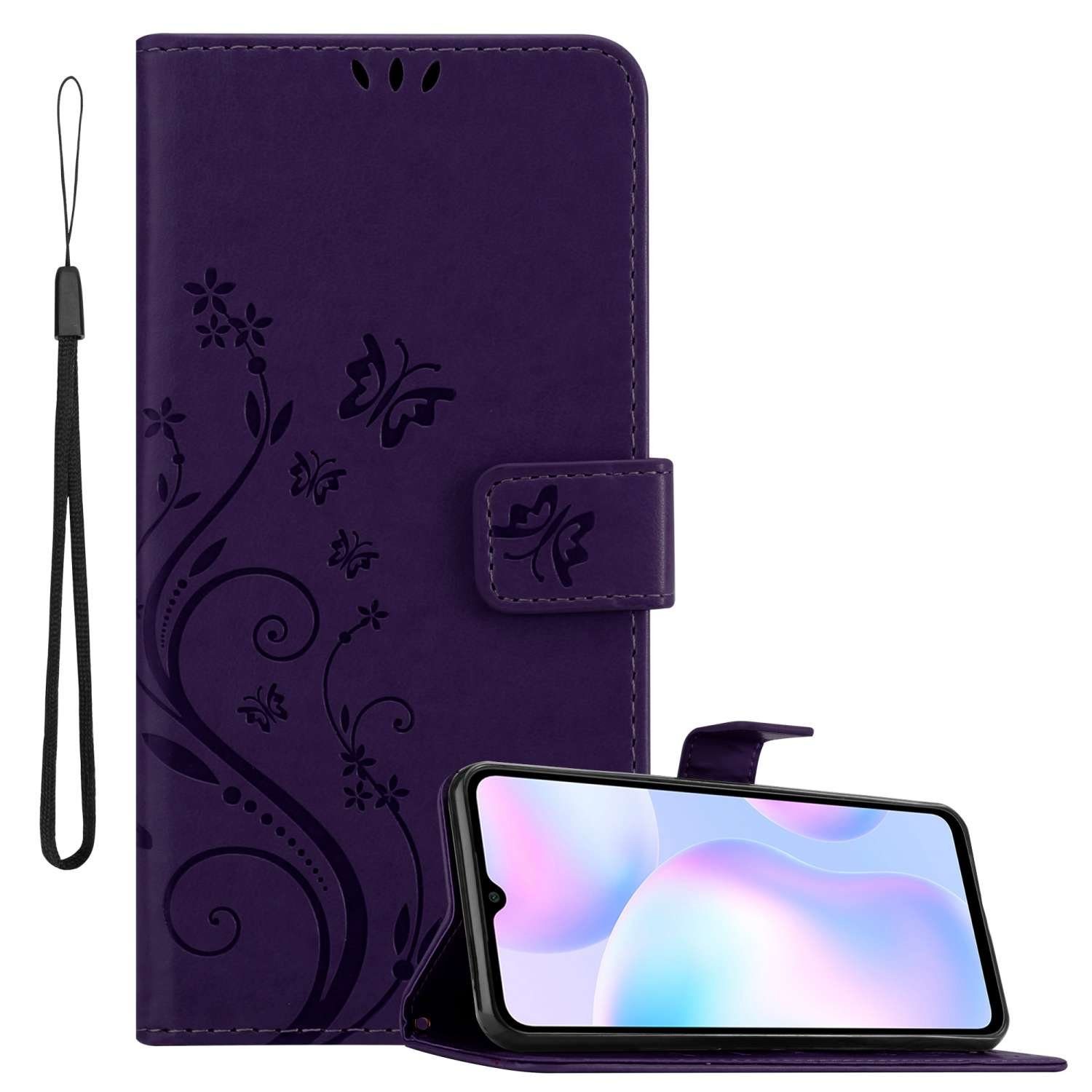 Cadorabo Handyhülle für Xiaomi RedMi 9A / RedMi 9AT Hülle Xiaomi RedMi 9A / RedMi 9AT, Hülle Schutzhülle Blumen Flower mit Standfunktion Kartenfach Magnet