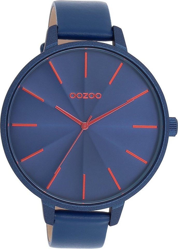OOZOO Quarzuhr Oozoo Damen Armbanduhr Timepieces Analog, Damenuhr rund,  extra groß (ca. 48mm) Lederarmband, Fashion-Style, Japanisches Laufwerk