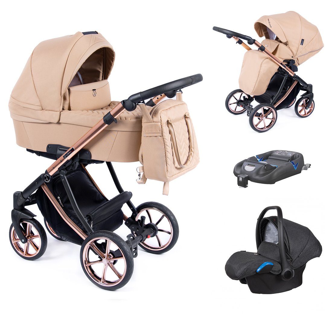 babies-on-wheels Kombi-Kinderwagen 4 in 1 Kinderwagen-Set Dante - 14 Teile - in 16 Farben Beige = Gestell kupfer
