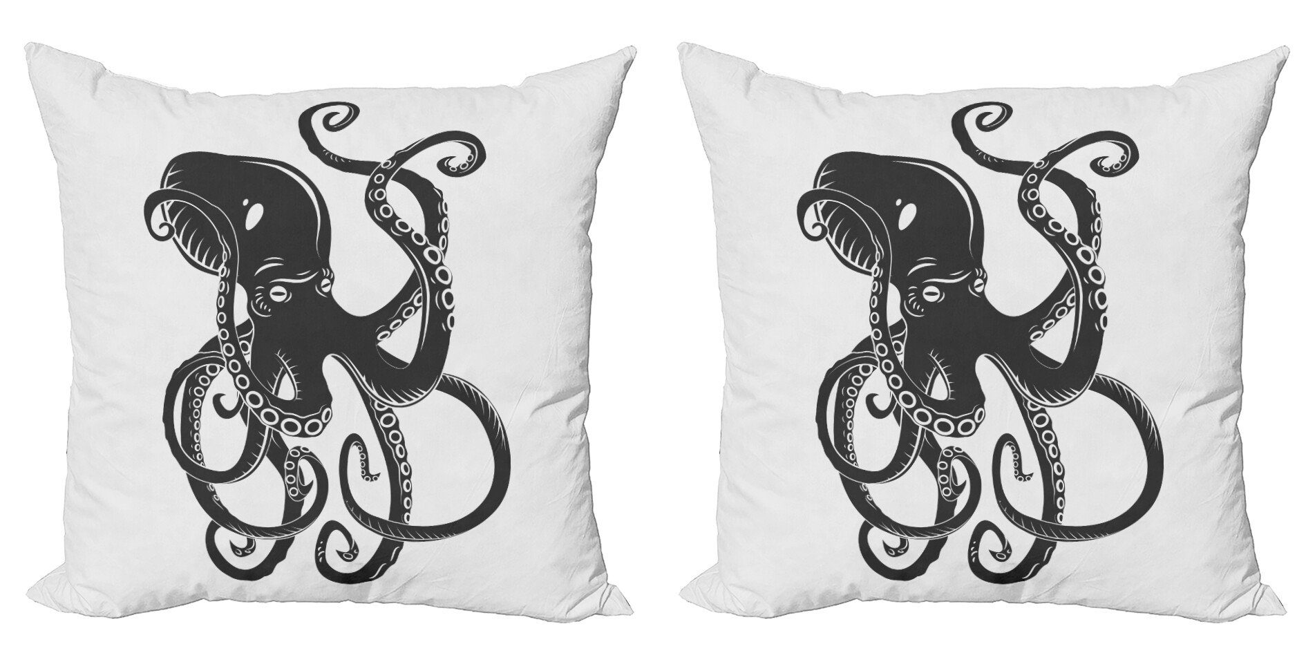 Kissenbezüge Modern Accent Doppelseitiger Digitaldruck, Abakuhaus (2 Stück), Schwarz Cartoon Octopus in Sea