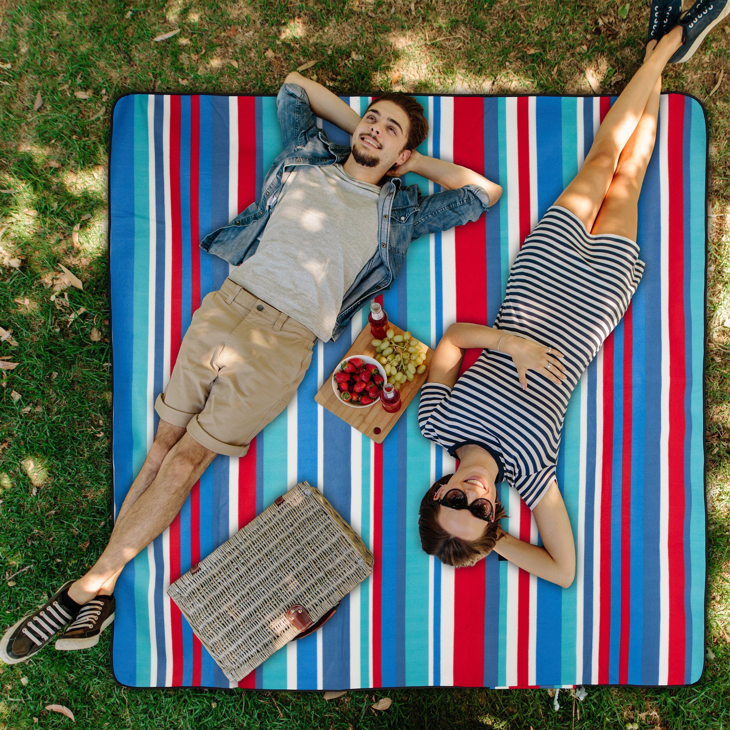 Picknickdecke Picknickdecke 200x200cm blau gestreift, relaxdays
