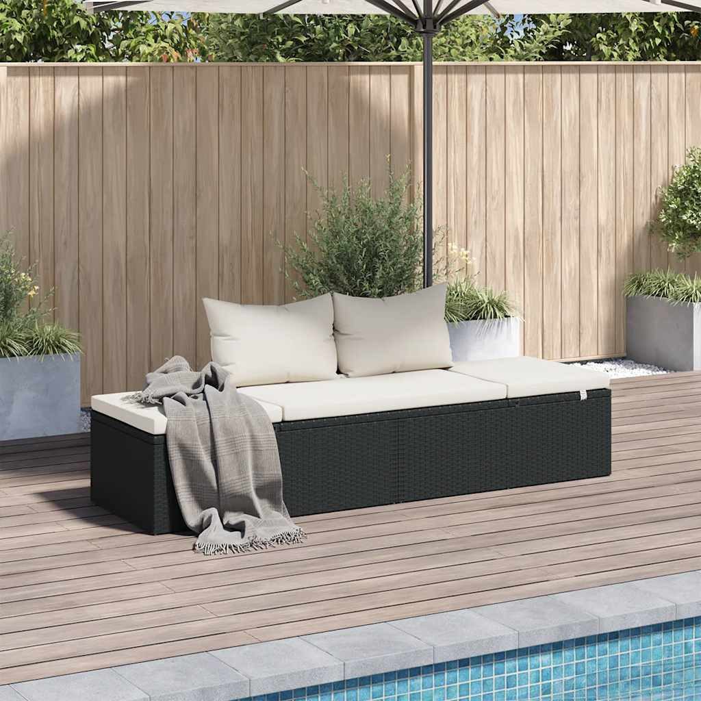 furnicato Bett Sonnenliege 195 x 60 x 60 cm Schwarz und Cremeweiß, Verstellbare Schlafliege mit abnehmbaren Polstern für deinen Garten