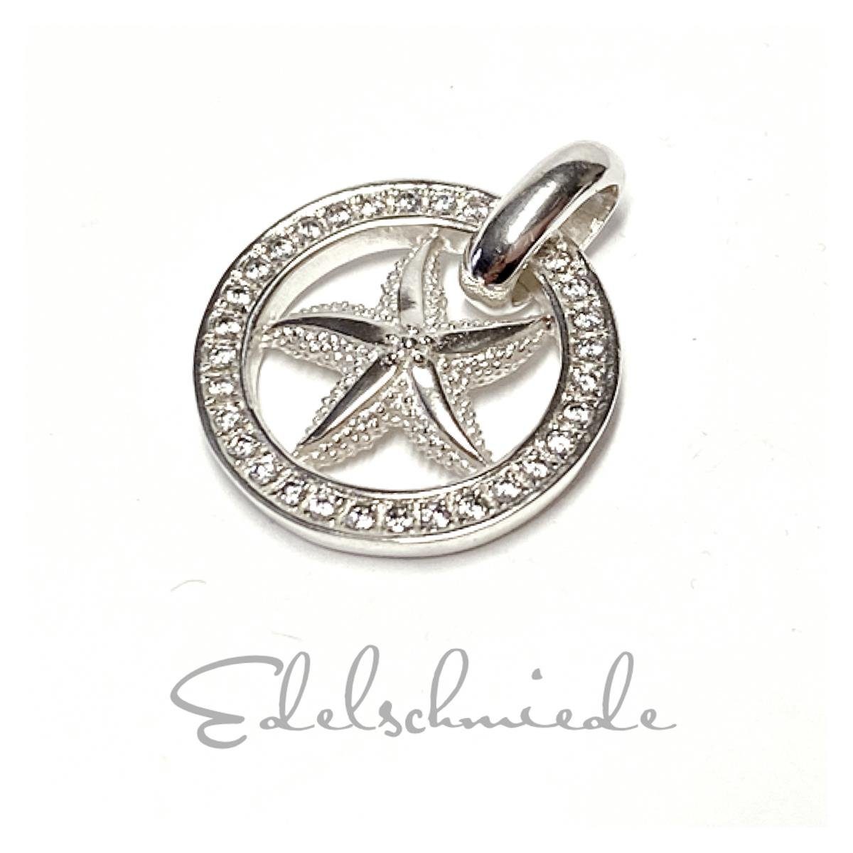 Edelschmiede925 Charm-Einhänger Seestern als Kettenanhänger in 925/- Sterling Silber mit Zirkonia