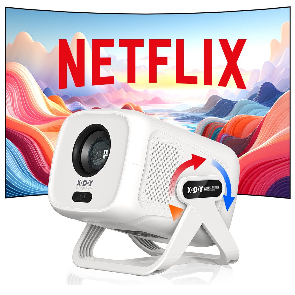 XGODY Gimbal N5 Netflix Offiziell & Autofocus Мини-проектор (3840 x 2160 px (450 ANSI) px, mit 1080P Full HD /WIFI 6 /Bluetooth/Sprachunterstützung)