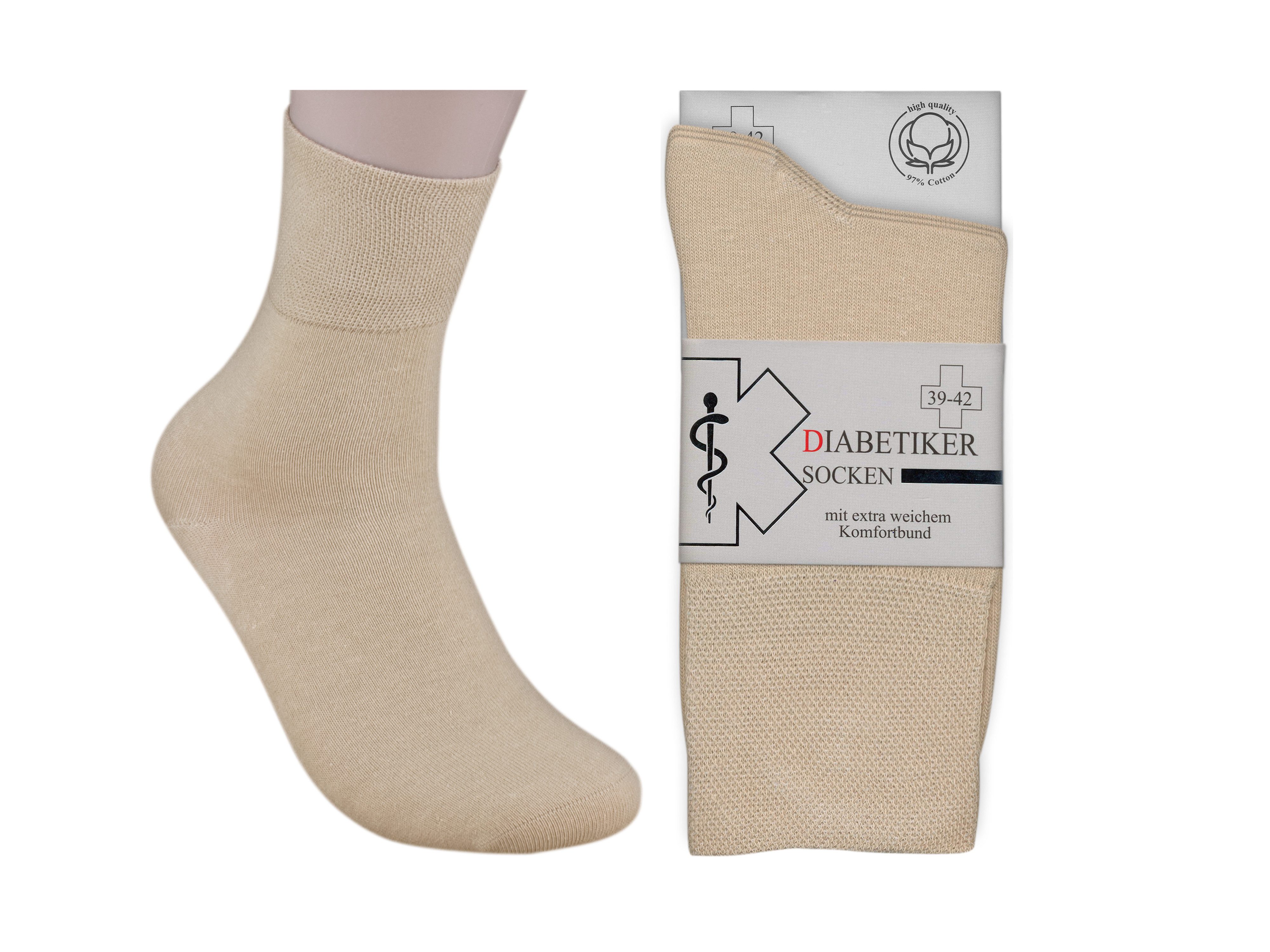 Die Sockenbude Diabetikersocken EXTRA (Bund, 3-Paar, grau beige schwarz) garantiert ohne Gummi