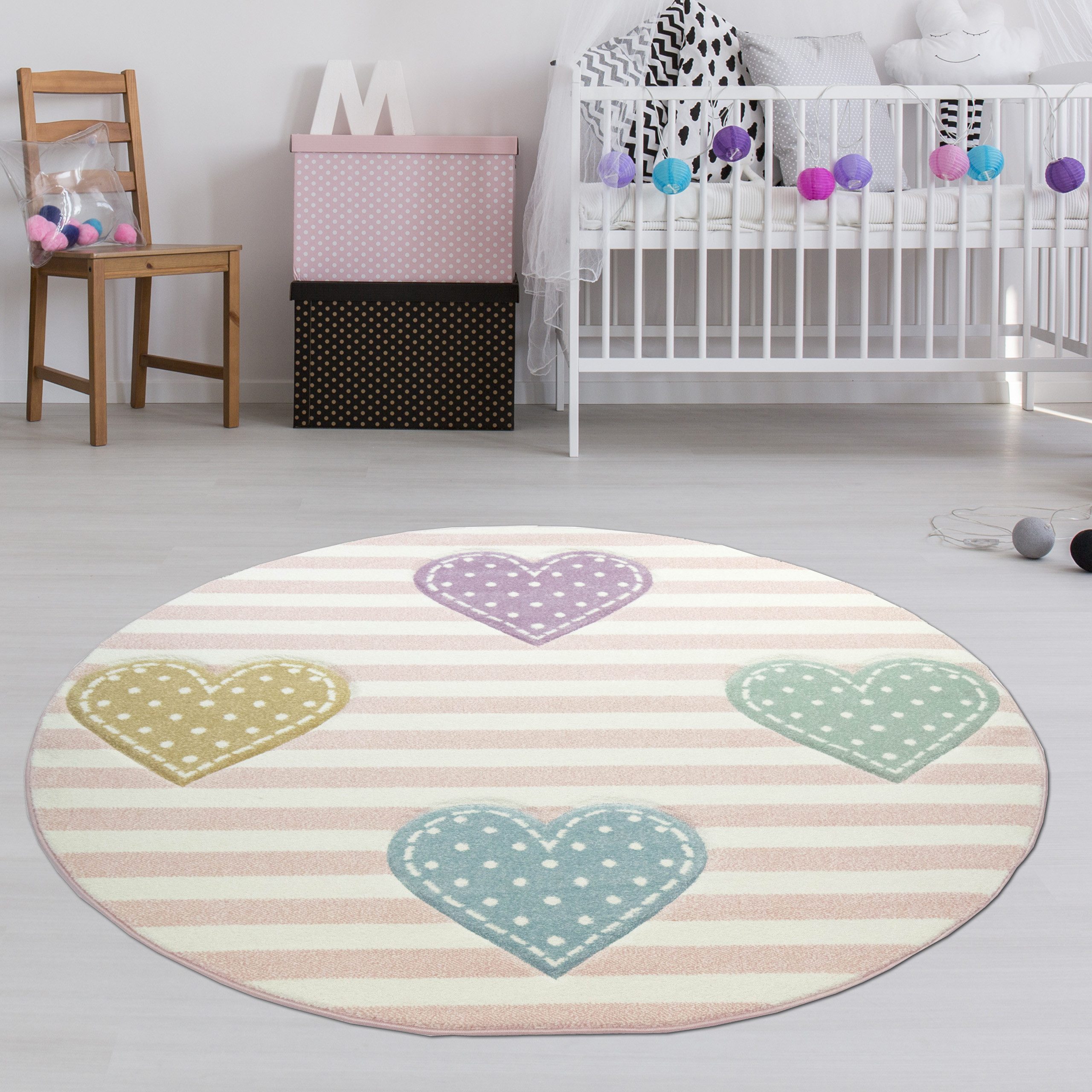 TeppichHome24 Kinderteppich Kinderteppich Sterne Kinderzimmerteppich Mädchen in rosa creme grau, rechteckig